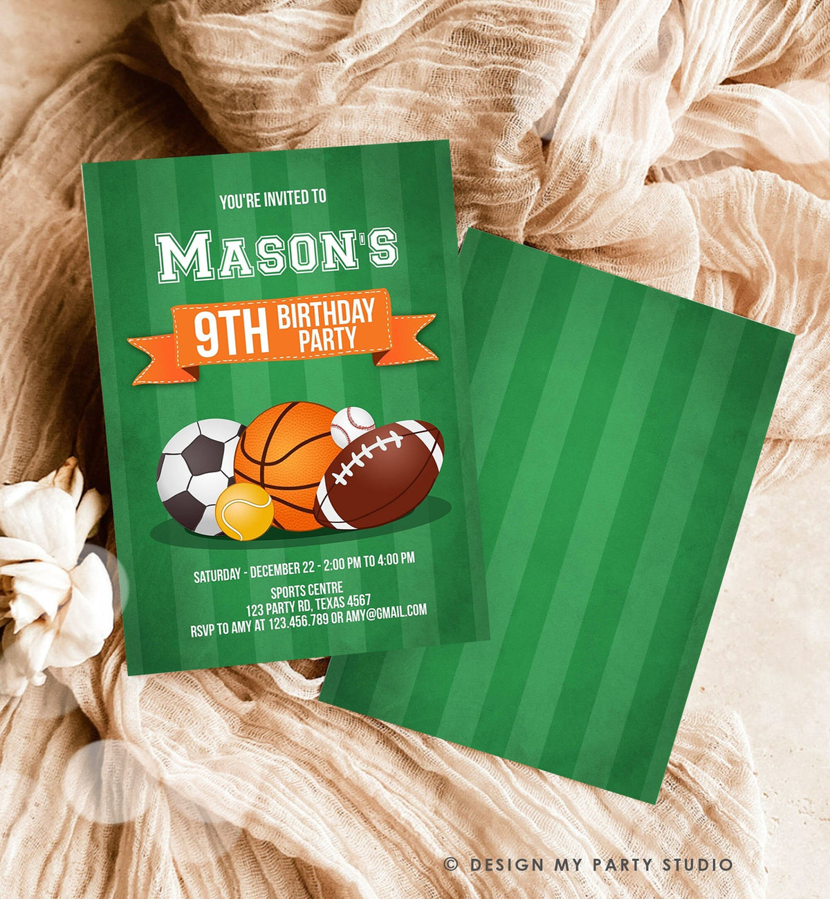 Editable Sports Birthday Invitation Boy Birthday Party Sport Football Baseball Basketball Soccer Tennis Corjl Template Printable 0137