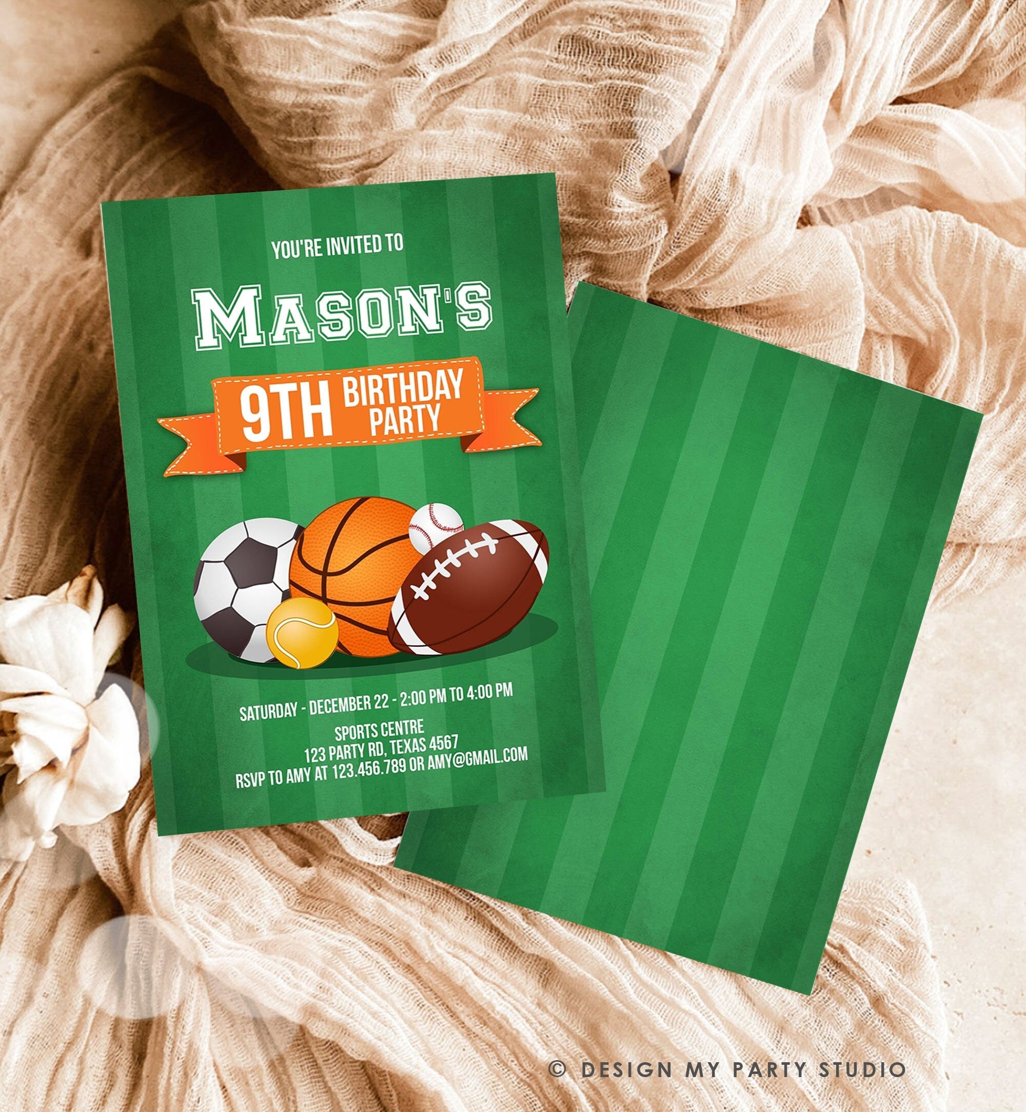 Editable Sports Birthday Invitation Boy Birthday Party Sport Football Baseball Basketball Soccer Tennis Corjl Template Printable 0137