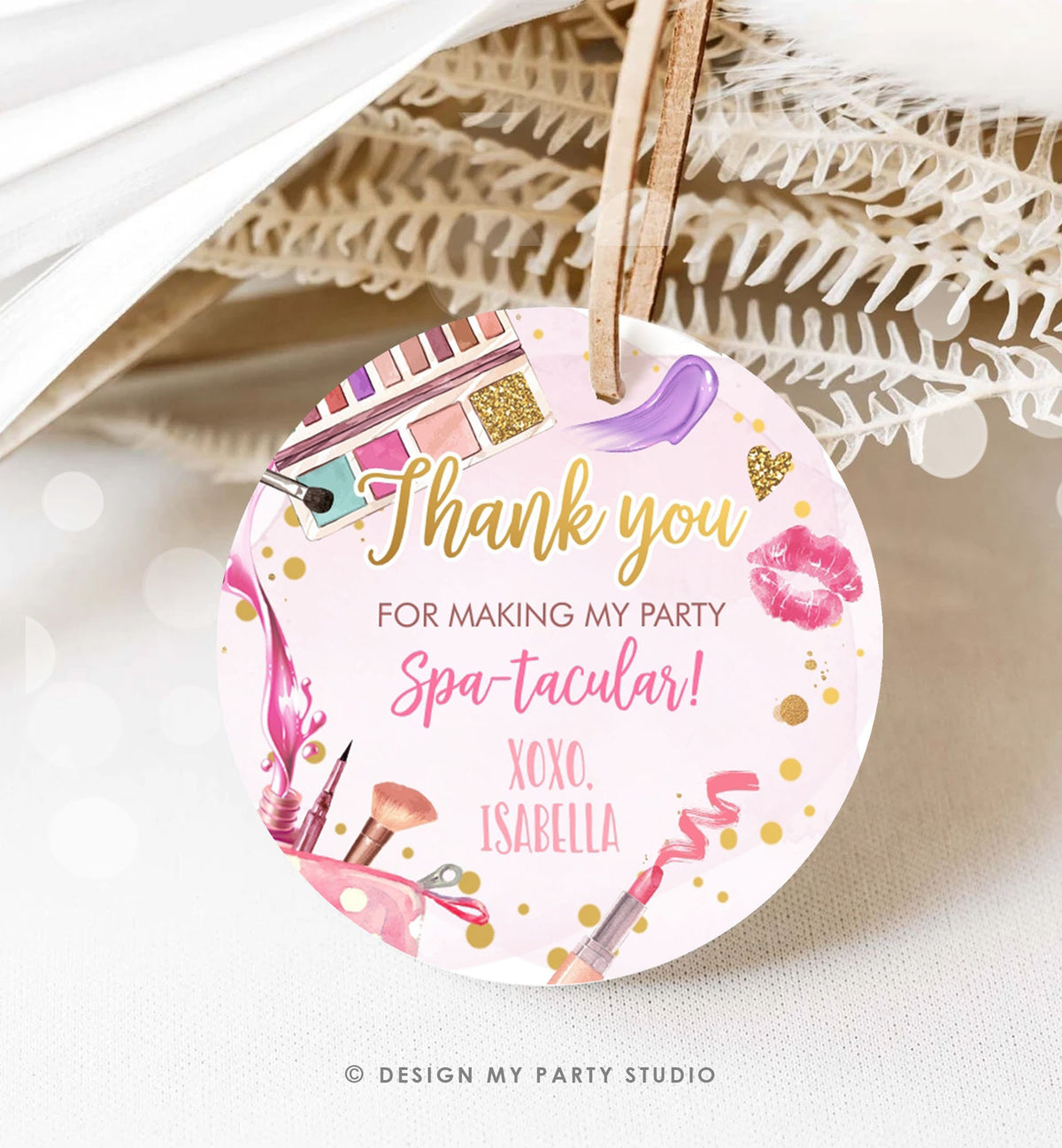 Editable Spa Party Favor Tags Glamour Party Thank You Tags Spa Birthday Girl Make up Party Glam Pink Gift Tag Digital Corjl Template 0420