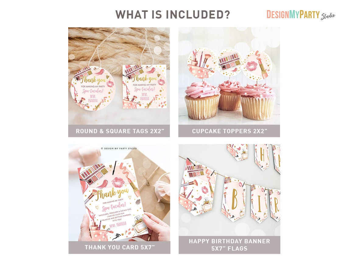 Spa Party Birthday Invitation Bundle Glitters and Glamour Make Up Fashion Birthday Party Girl Kit Package Digital Template Printable 0420