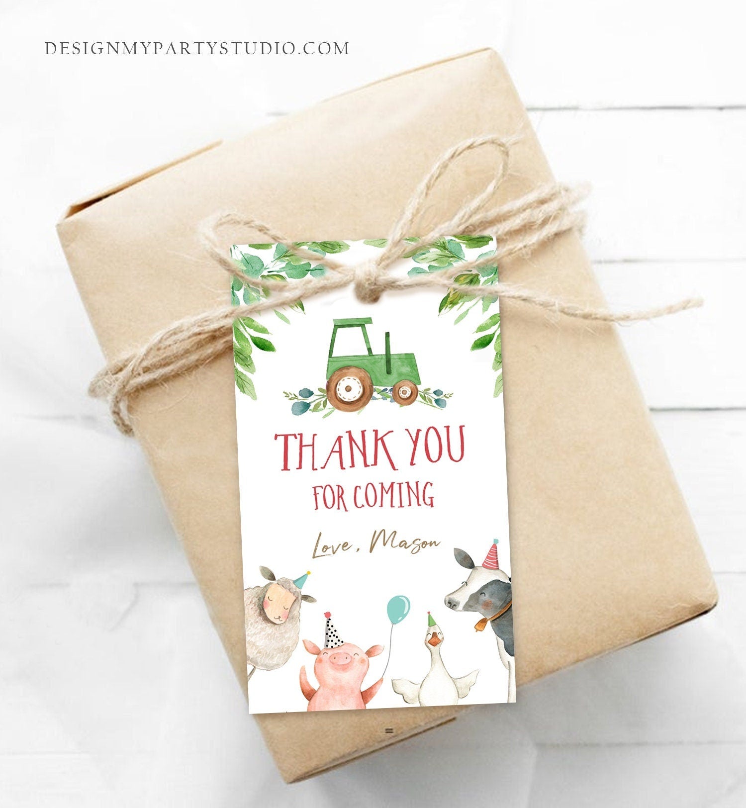 Editable Farm Favor Tags Tags Boy Farm Birthday Thank you tags Barnyard Gift Tags Green Tractor Digital Download Template Printable 0155