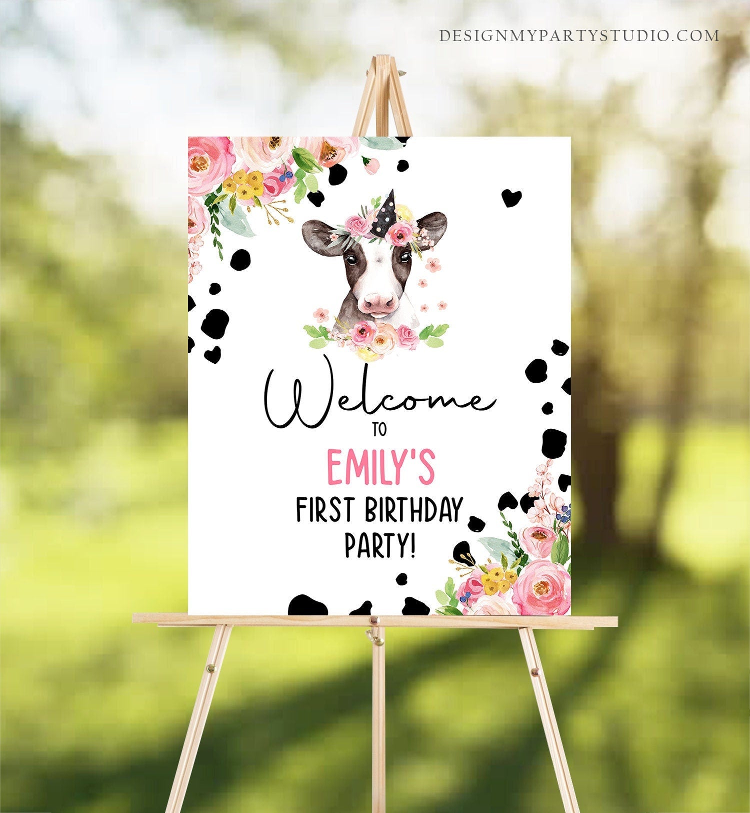 Editable Cow Birthday Welcome Sign Barnyard Birthday Welcome Sign Pink Farm Animals Girl Digital Download Template Printable 0434