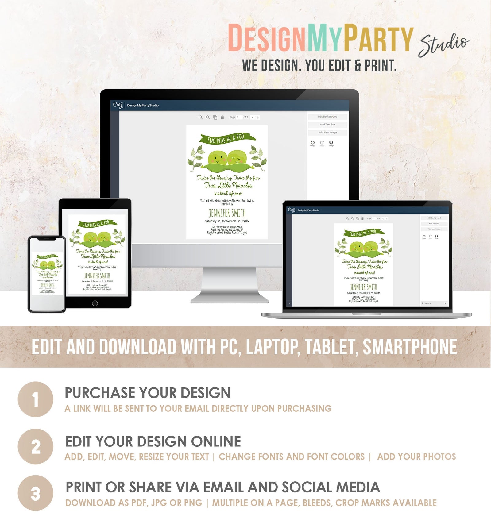 Editable Twin Baby Shower Invitation Two Peas In a Pod Baby Shower Green Neutral Invitation Sweet Pea Template Download Digital Evite 0020