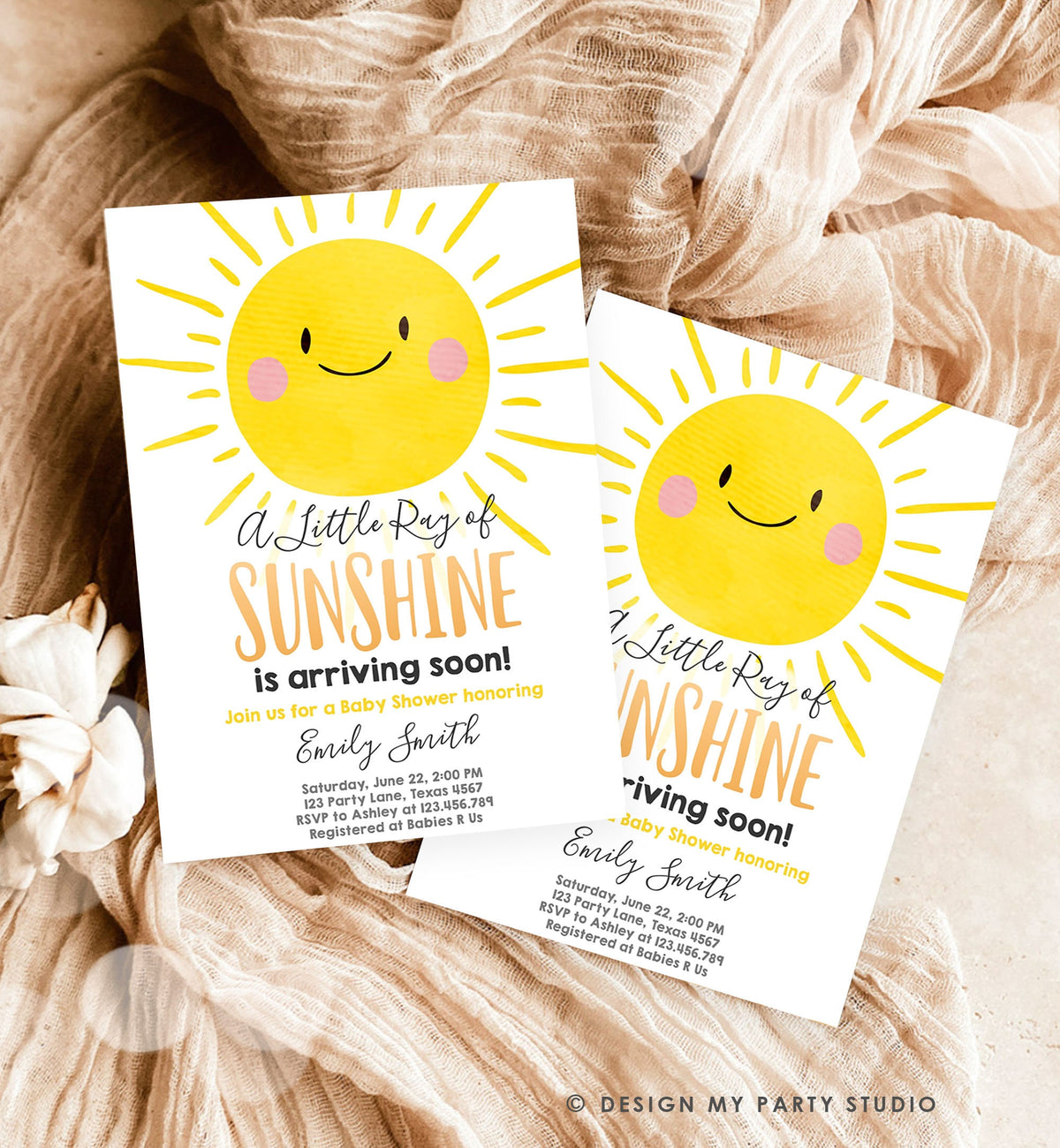 Editable Sunshine Baby Shower Invitation A Ray of Sunshine Little Sunshine Gender Neutral Digital Download Evite Template Printable 0141