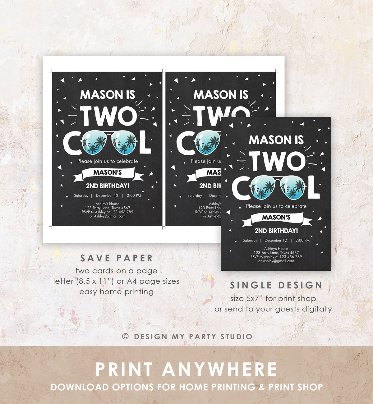 Editable Two Cool Birthday Invitation Boy Second Birthday Party 2nd I&#39;m this Many Two Cool Digital Download Evite Template Printable 0136