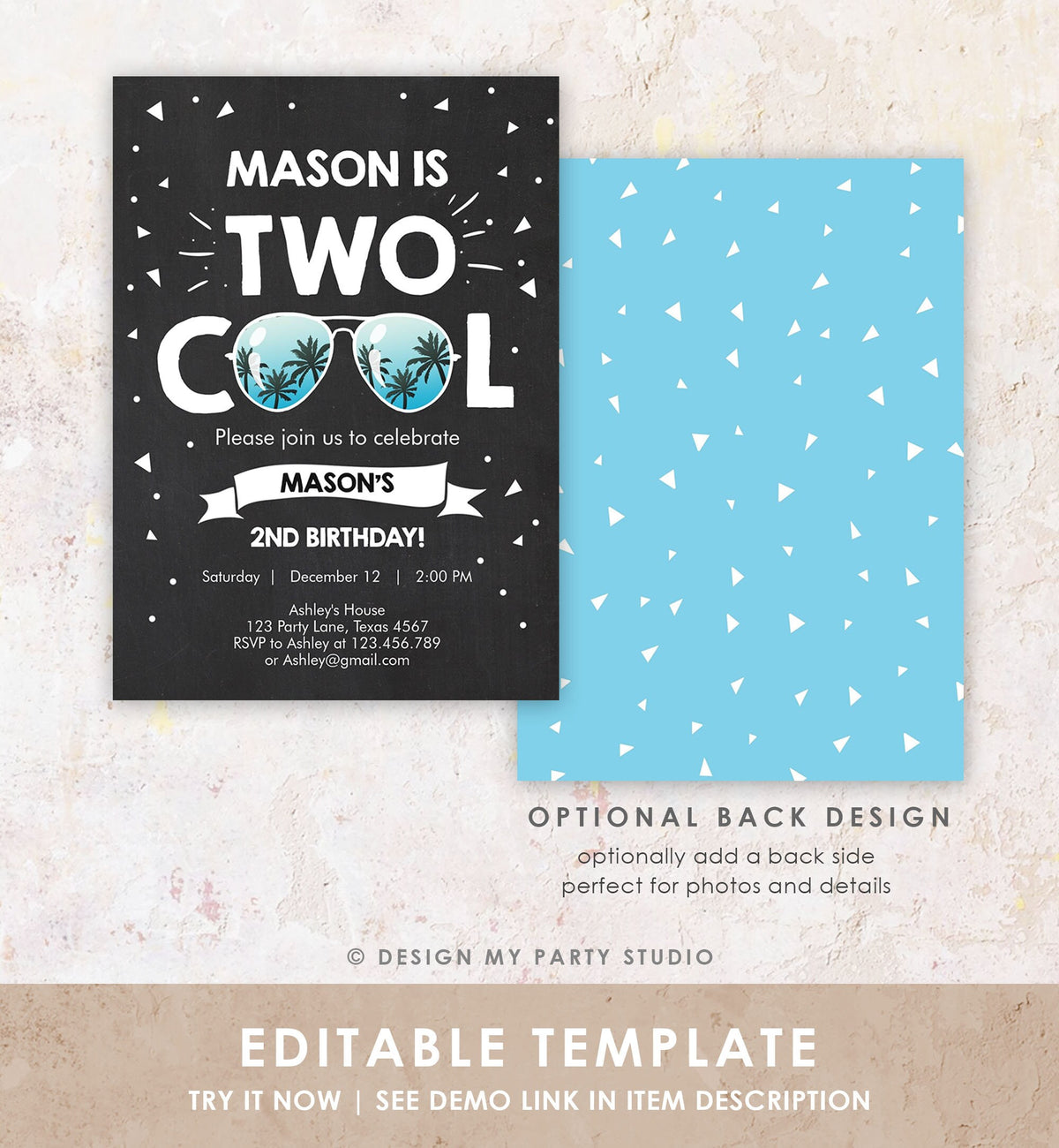 Editable Two Cool Birthday Invitation Boy Second Birthday Party 2nd I&#39;m this Many Two Cool Digital Download Evite Template Printable 0136