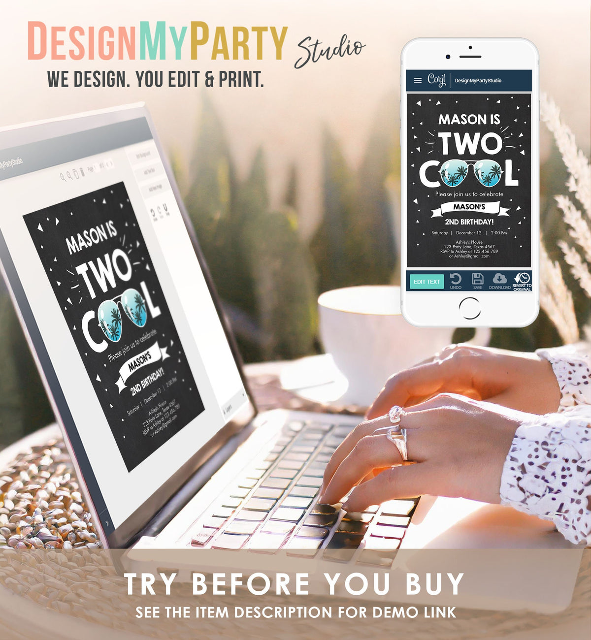 Editable Two Cool Birthday Invitation Boy Second Birthday Party 2nd I&#39;m this Many Two Cool Digital Download Evite Template Printable 0136