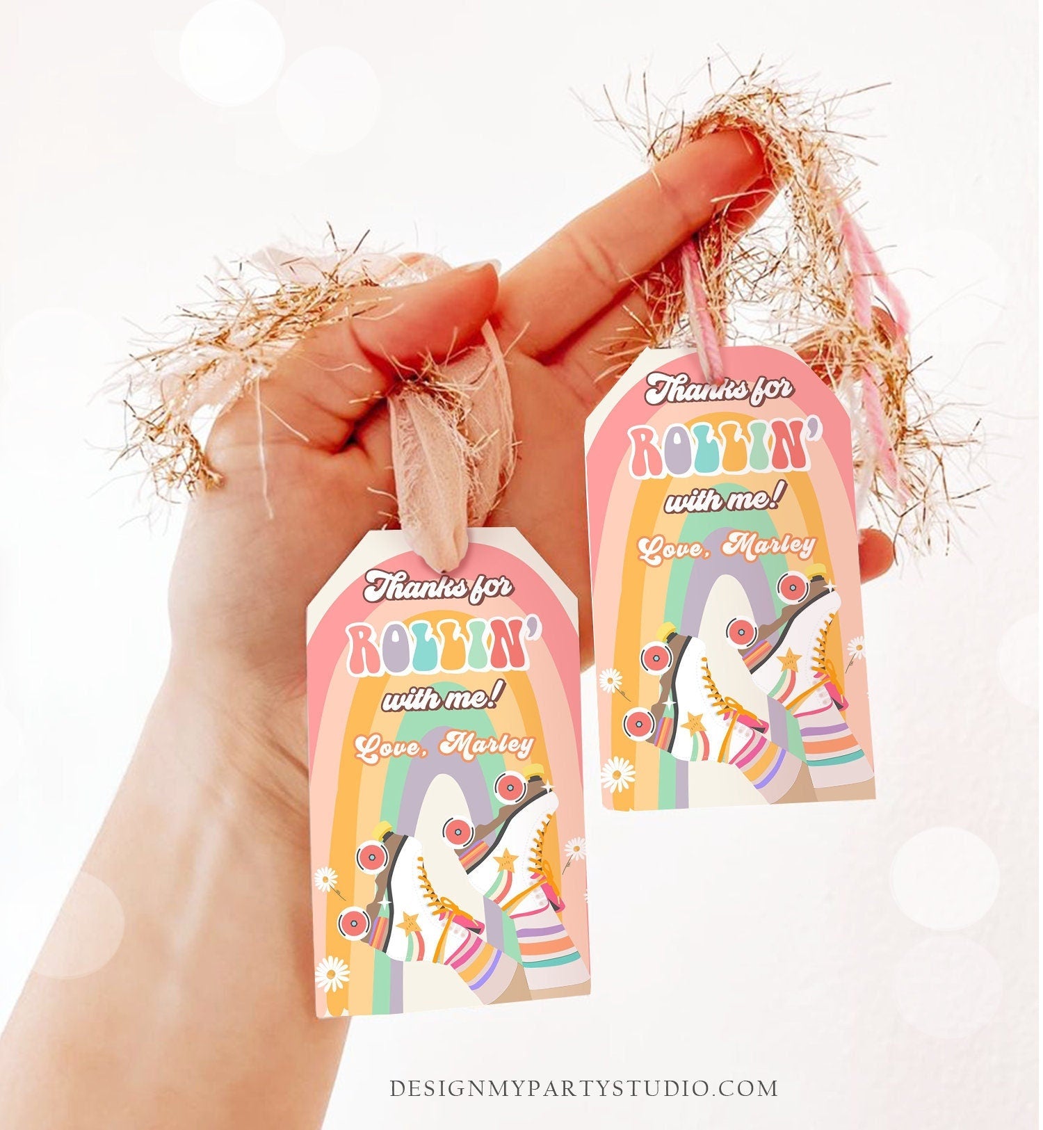 Editable Roller Skating Favor Tag Roller Skate Birthday Thank You Tags Girl Retro Skate Party Disco Digital Download Template Printable 0435