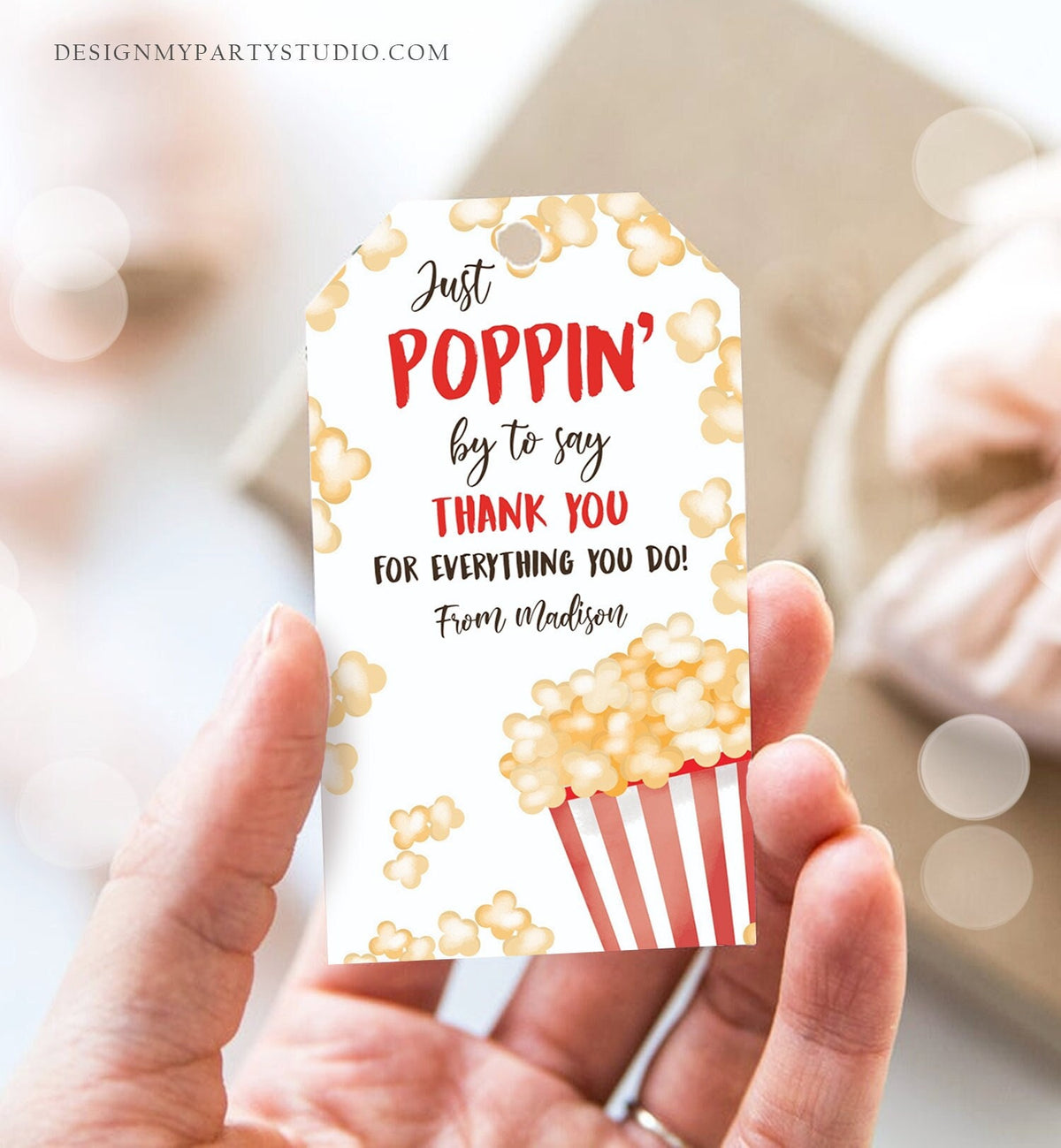 Editable Popcorn Appreciation Tag Thank You Tag Teacher Tag Popcorn Gift Tag Poppin by to Say Thank You Tag Digital Template Printable 0464