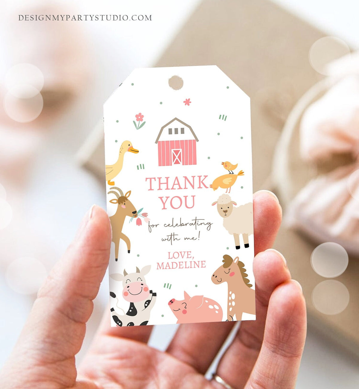 Editable Farm Favor Tags Tags Pink Farm Birthday Thank you tags Barnyard Gift Tags Girl Birthday Digital Download Template Printable 0436