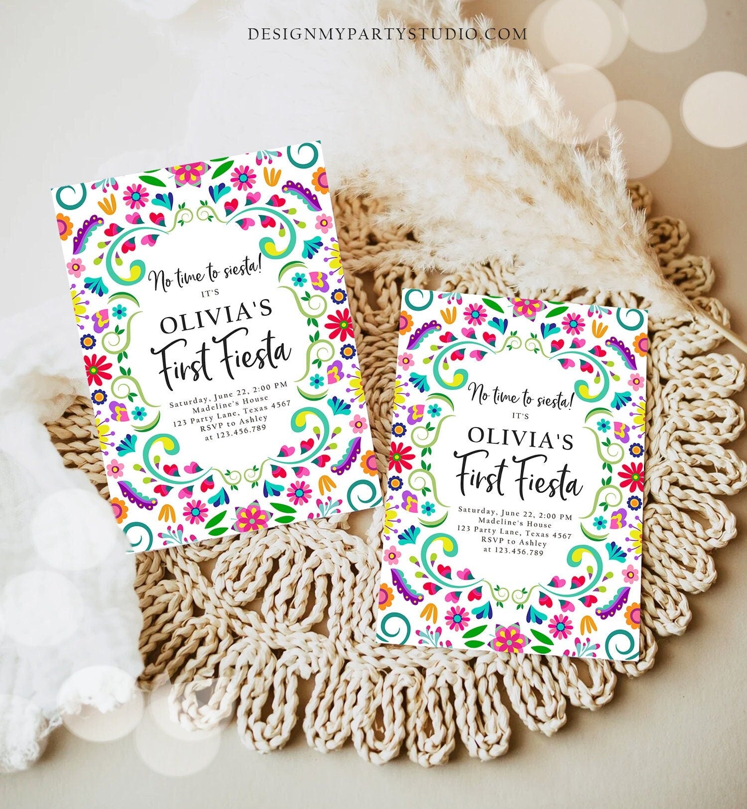 Editable First Fiesta Birthday Invitation Mexican 1st Birthday Party Floral Fiesta Girl Kid Printable Invitation Template Digital Evite 0466