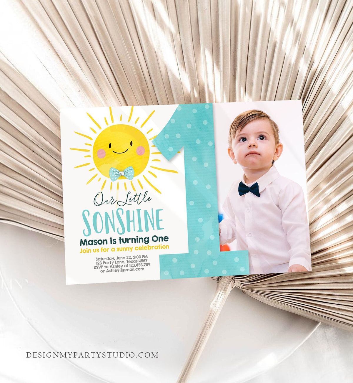 Editable Our Little Sonshine Birthday Invitation Summer Sunshine Party Blue Boy Summer First Birthday Download Evite Template Printable 0141