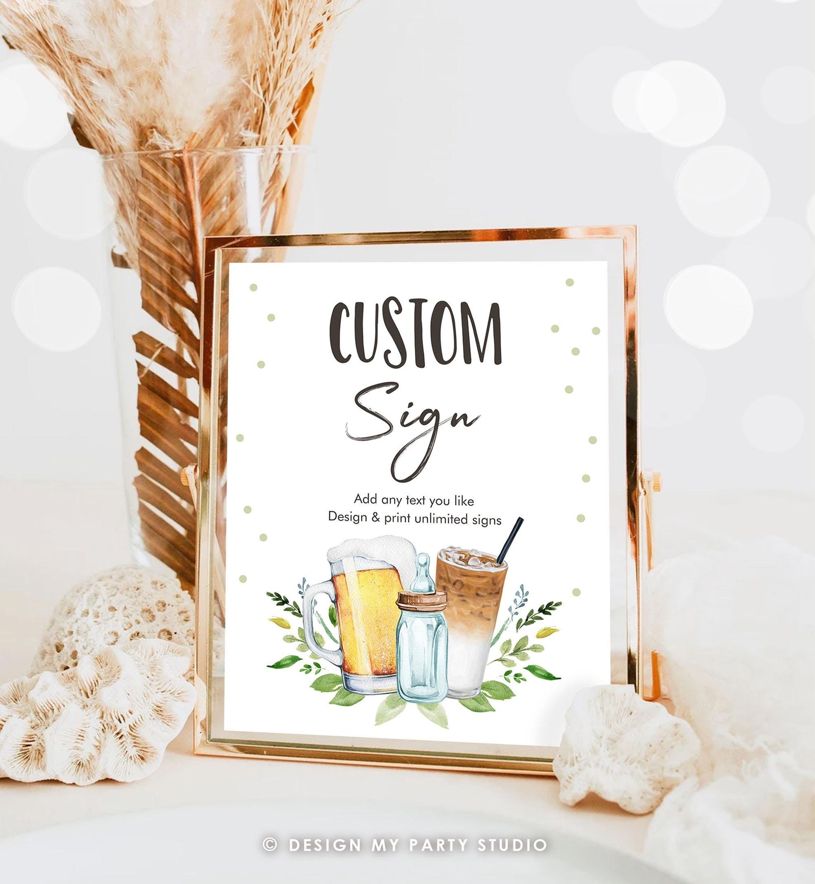 Editable Custom Baby is Brewing Sign Brewing Baby Shower Decor Table Sign Beer Bottle Cold Brew Coffee Download Template Printable 8x10 0190