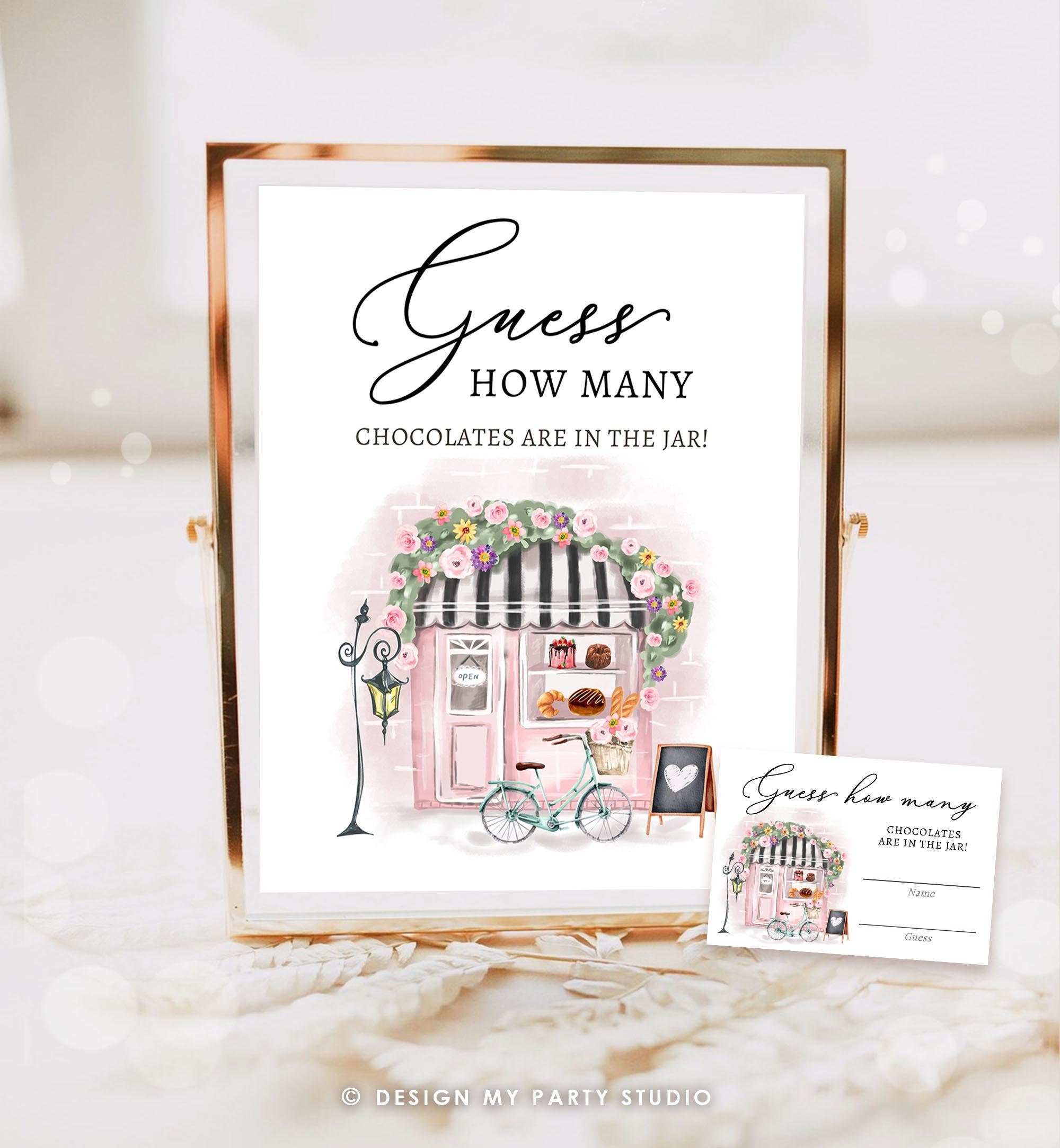 Editable Game Guess How Many Chocolates Are in the Jar Paris Baby Shower Guessing Game Activity French Patisserie Template Printable 0441