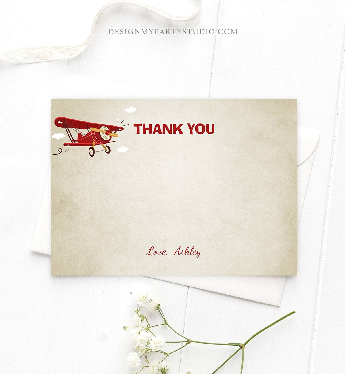 Editable Airplane Thank You Card Airplane Boy Birthday Baby Shower Thank You Note Vintage Airplane Adventure Travel Template Printable 0011