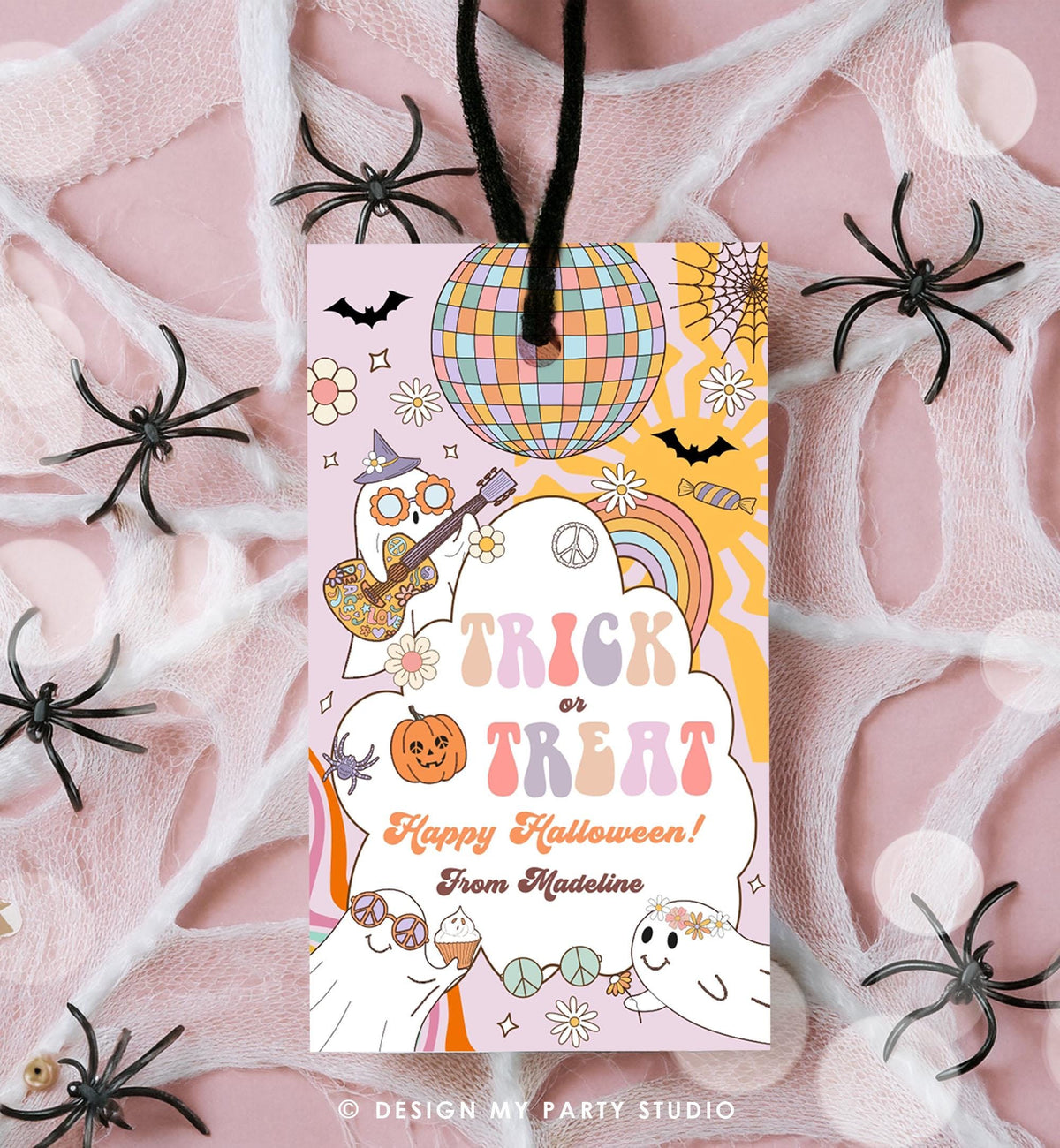 Editable Trick or Treat Halloween Retro Groovy Ghost Gift Tag Spooky Vibes Favor Tag Spooktacular Digital Printable Template 0261 0471 0009