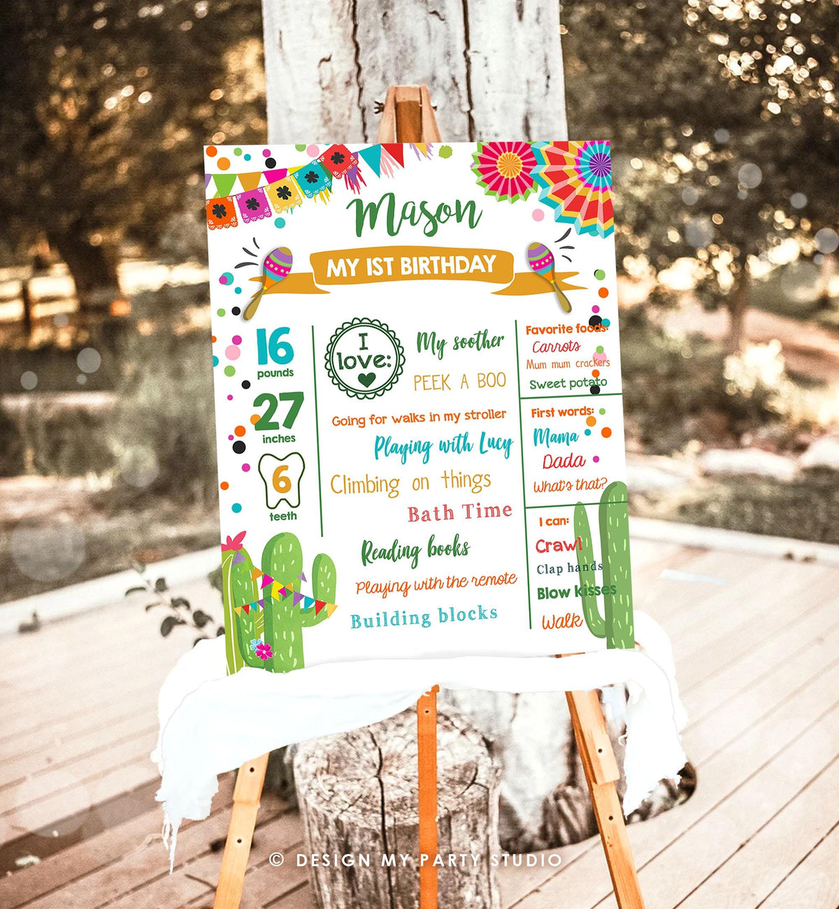Editable First Fiesta Birthday Milestone Sign First Birthday Poster 1st Birthday Mexican Cactus Digital Template Download Printable 0045