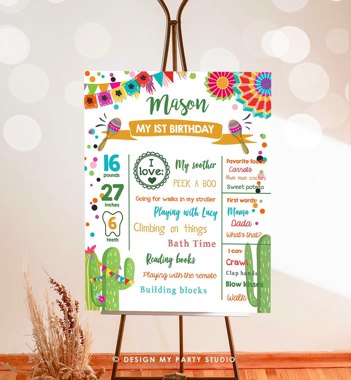 Editable First Fiesta Birthday Milestone Sign First Birthday Poster 1st Birthday Mexican Cactus Digital Template Download Printable 0045