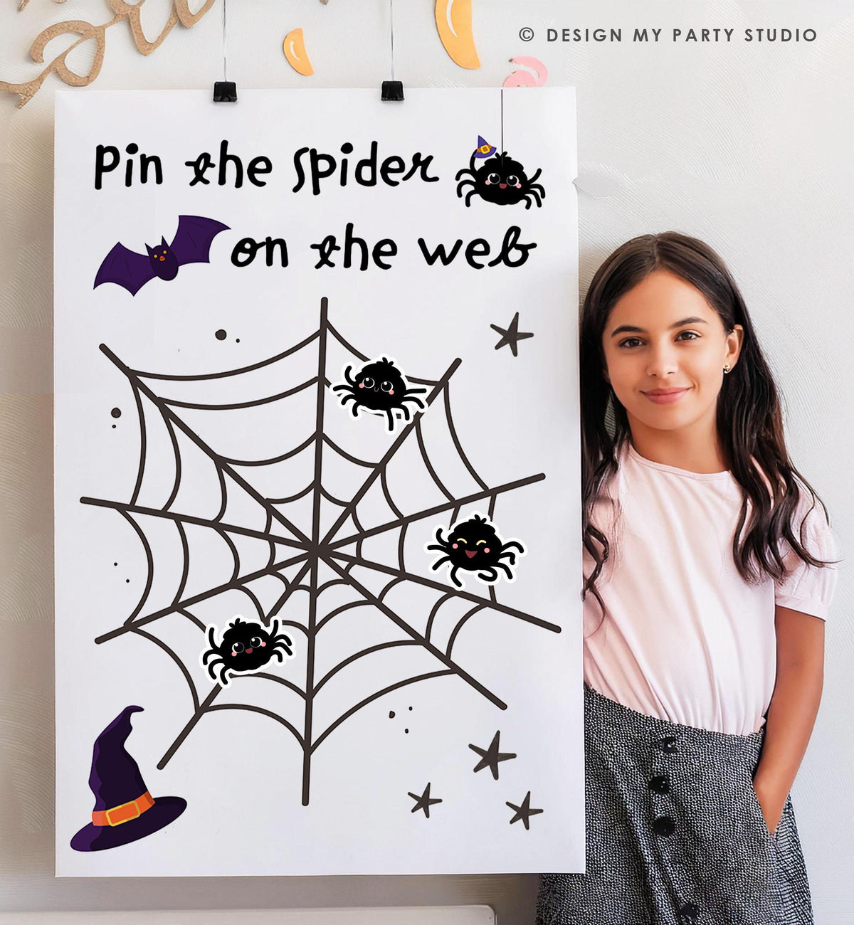 Pin the Spider on The Web Halloween Game Spooky Birthday Game Costume Party Gameboard Class Kids Instant Download Printable Digital 0009