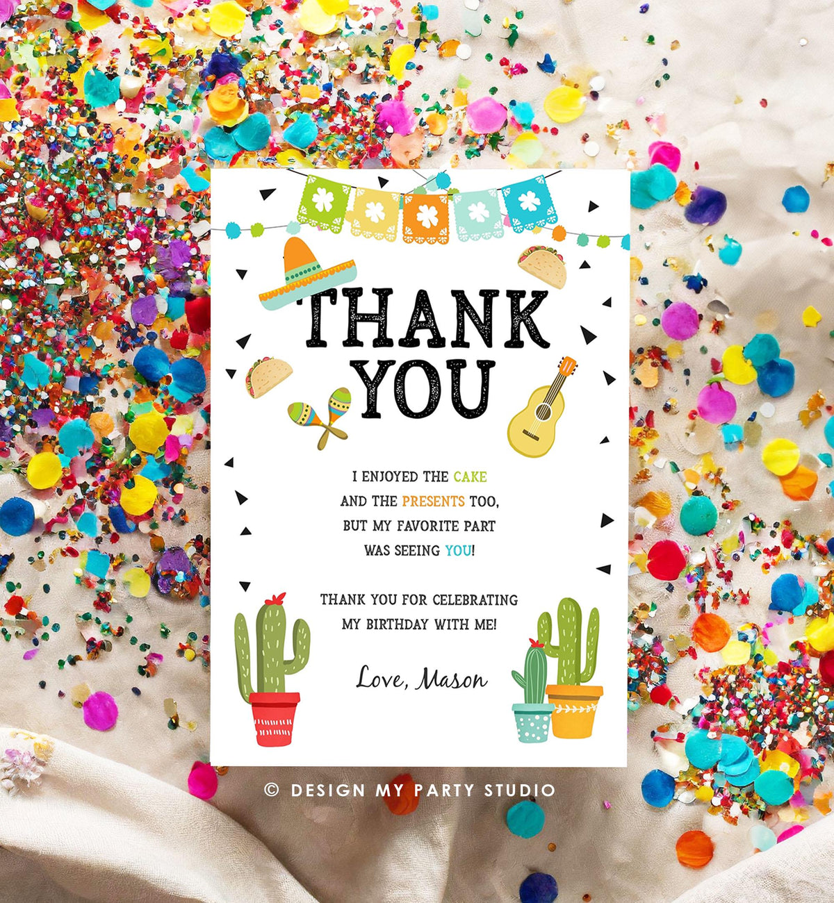 Editable Fiesta Thank You Card Birthday Taco Bout Bridal Shower Baby Cactus Succulent Mexican First Fiesta Digital Template Printable 0161