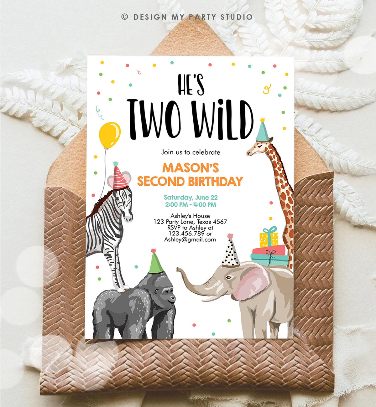 Editable Two Wild Birthday Invitation Safari Animals Party Jungle Zoo Animals Boy Party Animals Download Printable Evite Template 0142