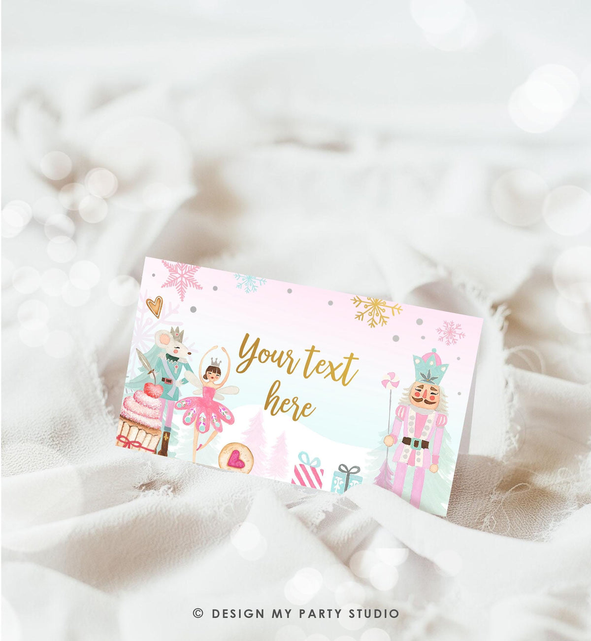 Editable Nutcracker Birthday Food Tent Cards Pink Gold Labels Girl Winter Party Place Cards Land of Sweets Digital Template Printable 0352