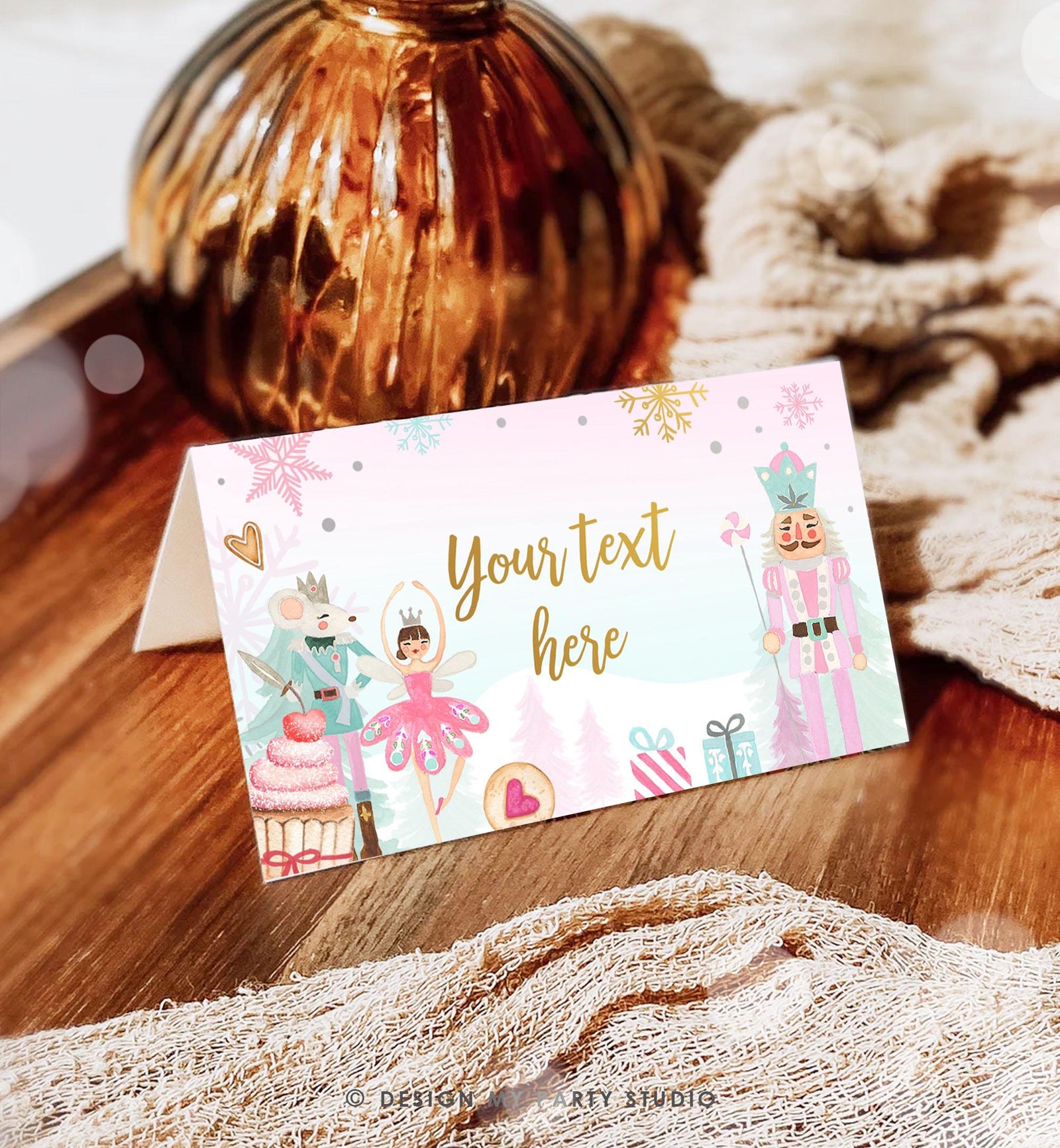 Editable Nutcracker Birthday Food Tent Cards Pink Gold Labels Girl Winter Party Place Cards Land of Sweets Digital Template Printable 0352