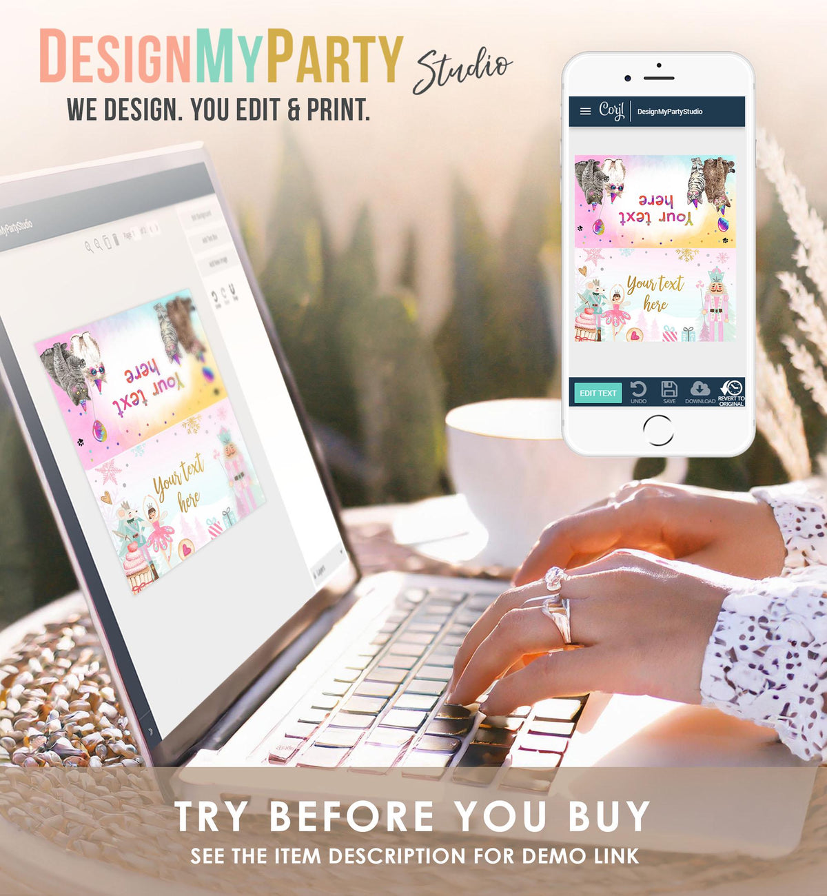 Editable Nutcracker Birthday Food Tent Cards Pink Gold Labels Girl Winter Party Place Cards Land of Sweets Digital Template Printable 0352