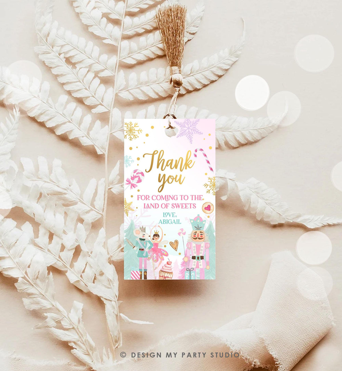 Editable Nutcracker Favor Tag Girl Birthday Land of Sweets Thank You Sugar Plum Fairy Christmas Winter Pink Digital Template Printable 0352