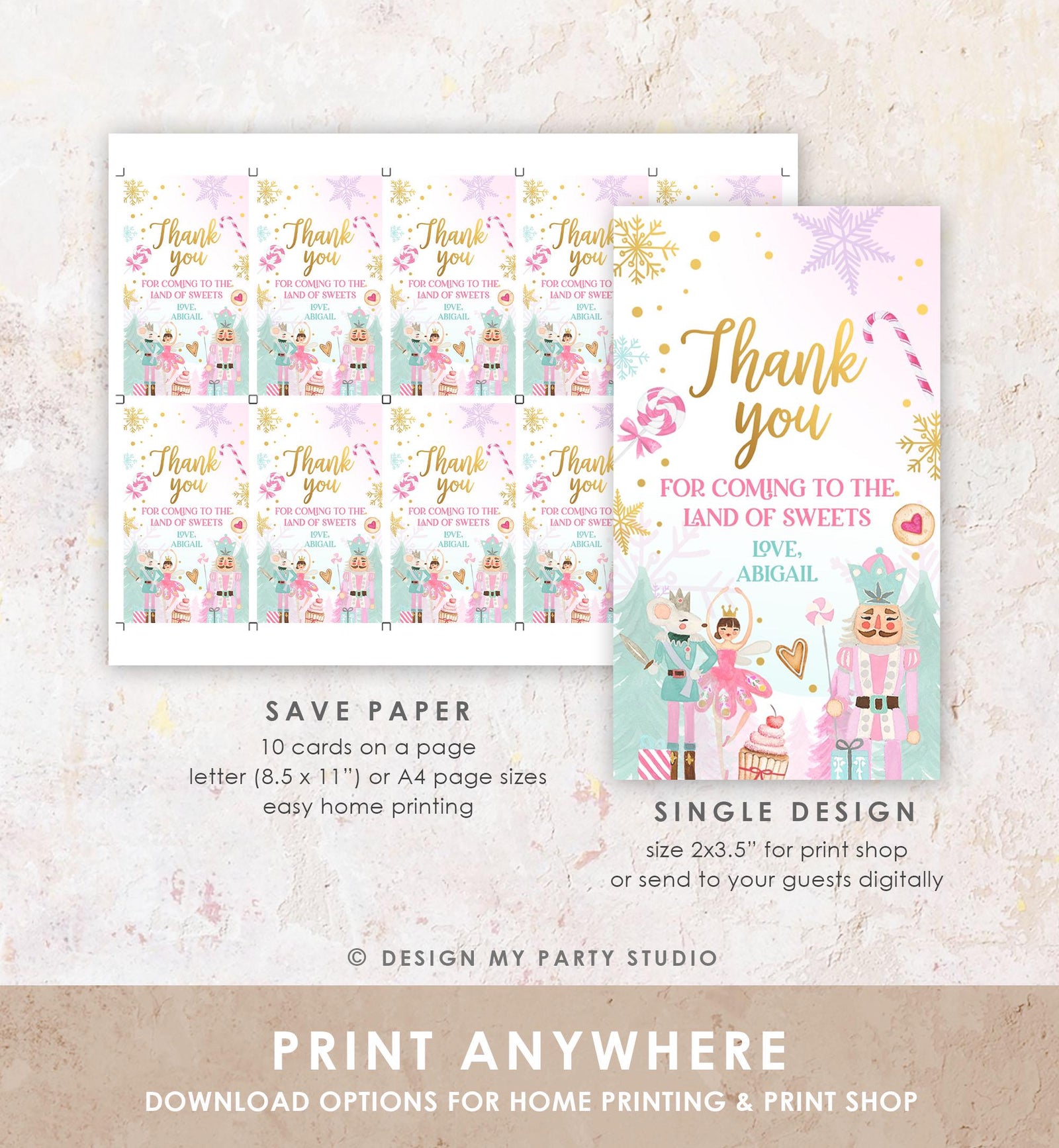 Editable Nutcracker Favor Tag Girl Birthday Land of Sweets Thank You Sugar Plum Fairy Christmas Winter Pink Digital Template Printable 0352
