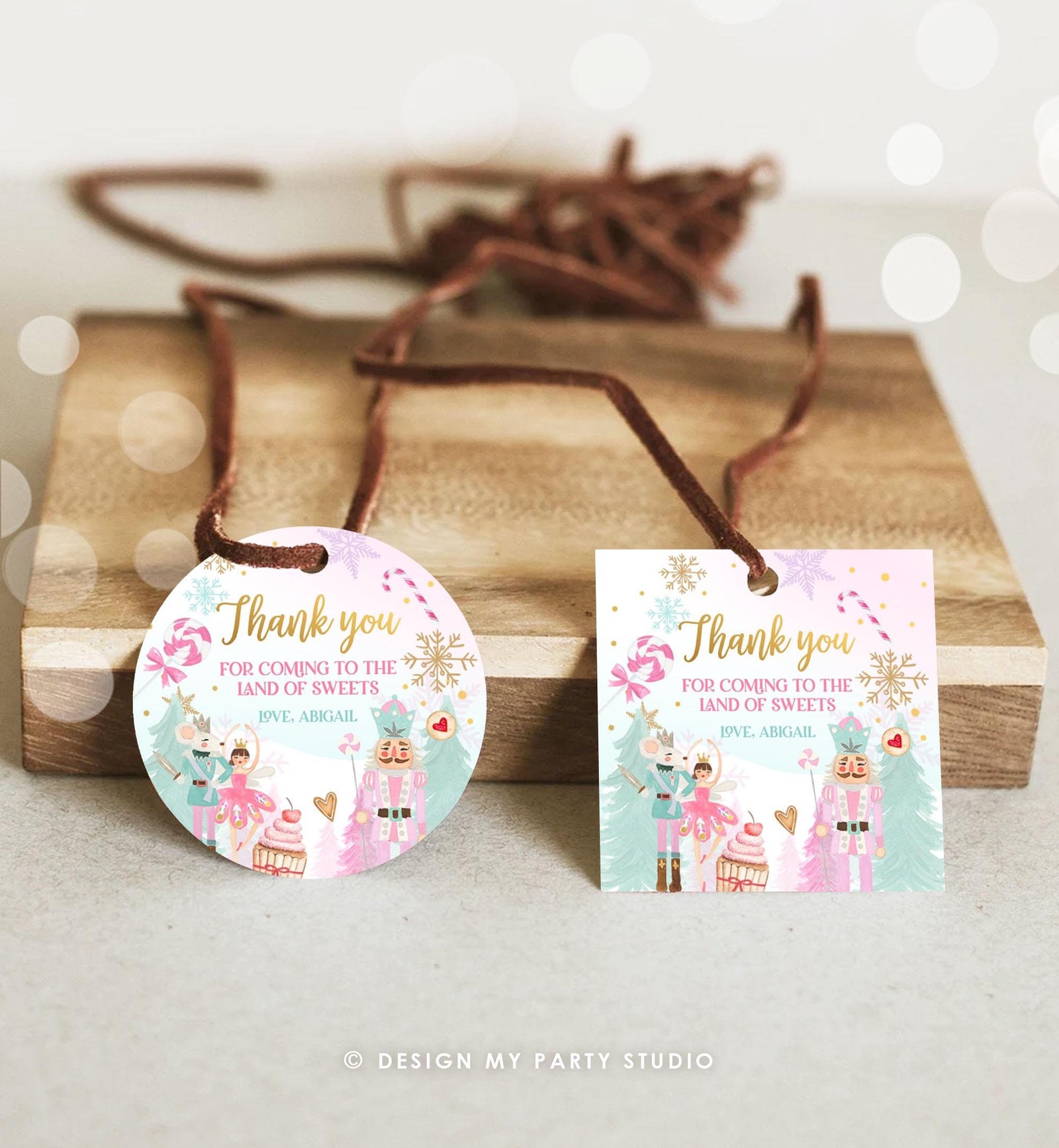 Editable Nutcracker Favor Tag Girl Birthday Land of Sweets Thank You Tag Sugar Plum Fairy Christmas Winter Pink Gold Template Printable 0352