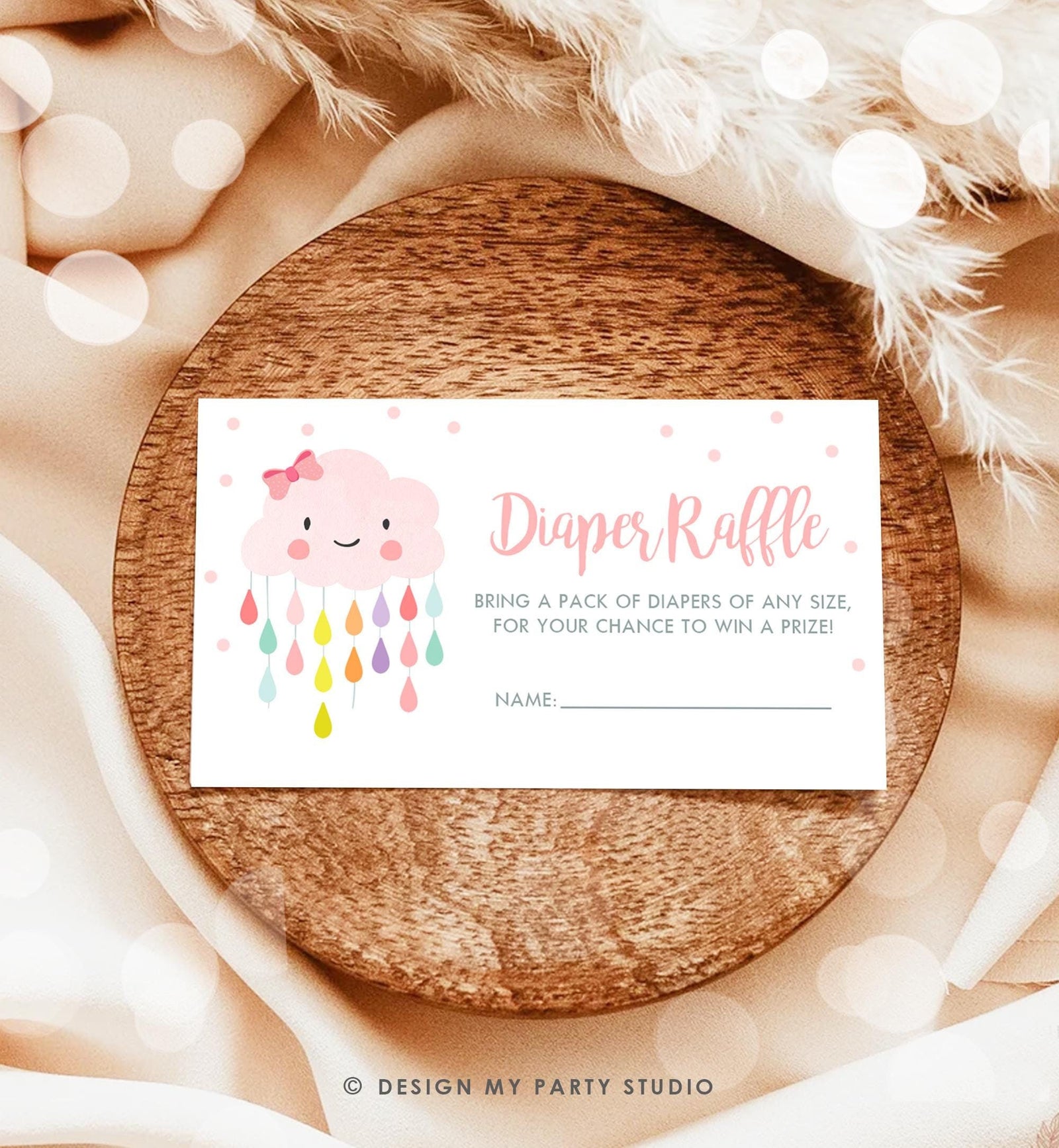 Cloud Diaper Raffle Ticket Baby Shower Rain Cloud Baby Sprinkle Shower Game Activity Girl Pink Instant Digital Download Printable 0036
