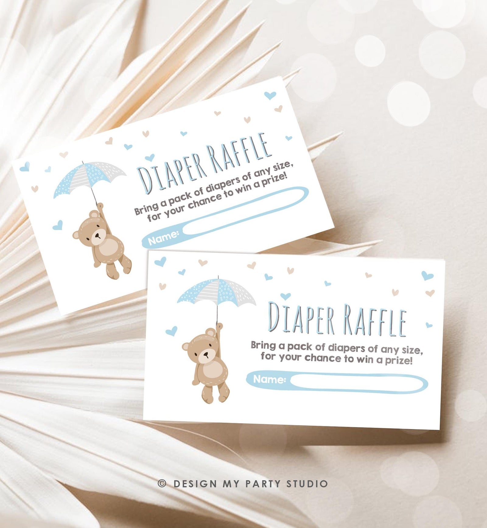 Teddy Bear Diaper Raffle Ticket Baby Shower Cute Teddy Bear Boy Blue Baby Sprinkle Game Activity Instant Digital Download Printable 0025