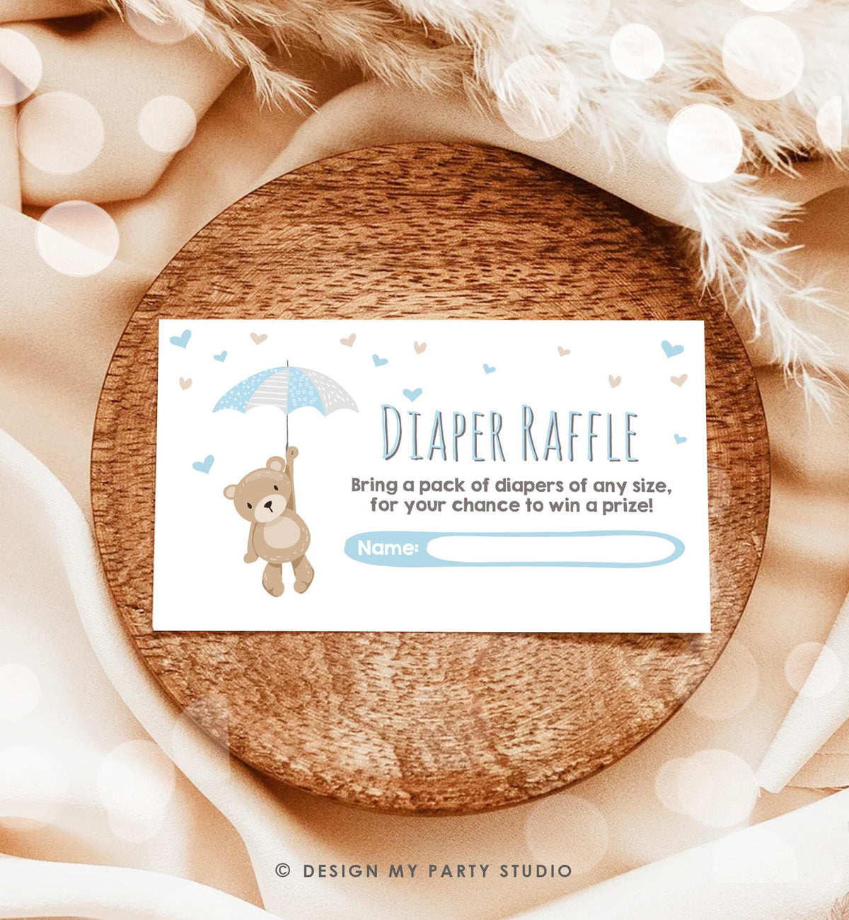 Teddy Bear Diaper Raffle Ticket Baby Shower Cute Teddy Bear Boy Blue Baby Sprinkle Game Activity Instant Digital Download Printable 0025