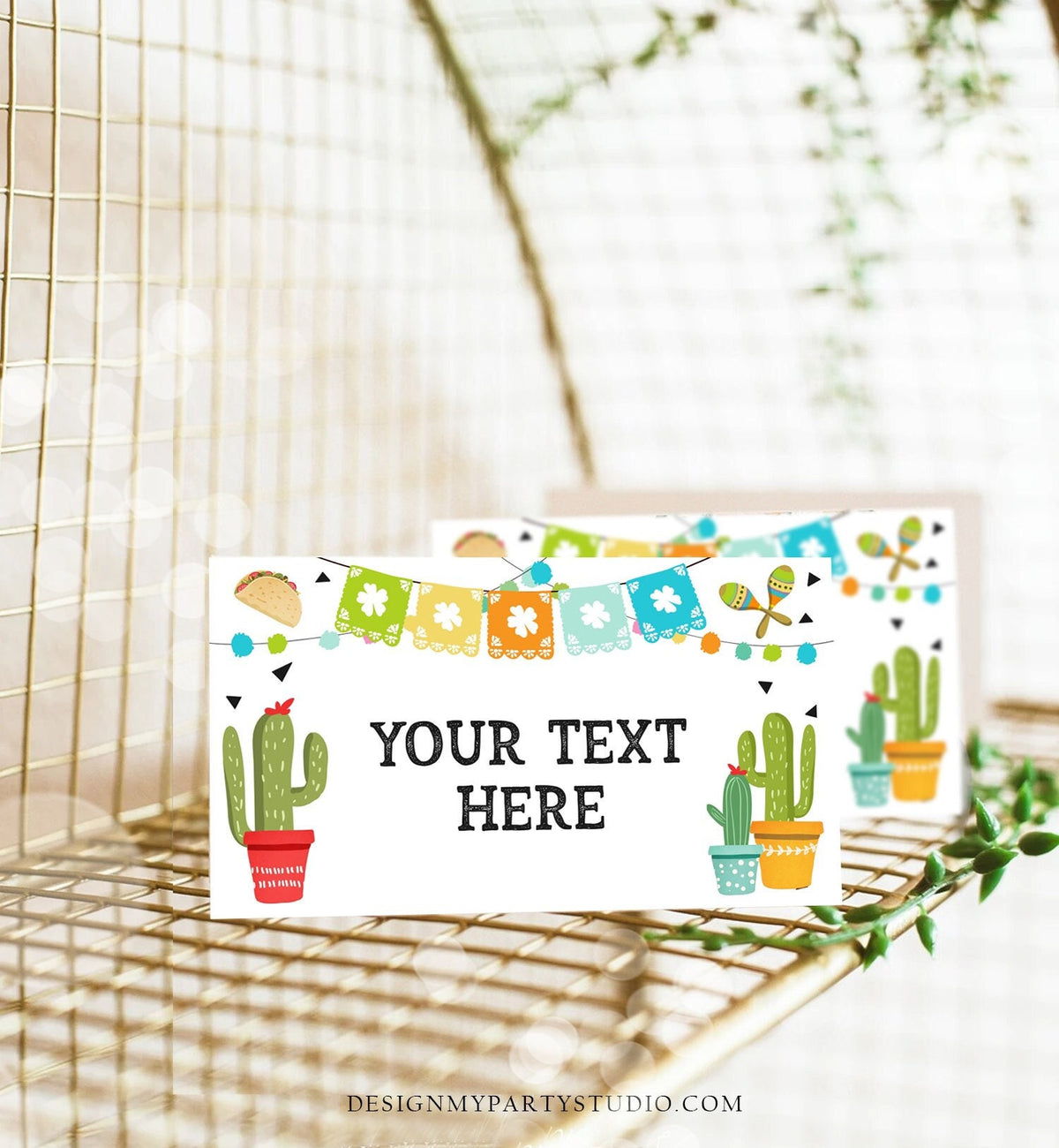 Editable Fiesta Taco Food Labels Fiesta Party Place Card Tent Card Birthday Baby Shower Mexican Fiesta Cactus Decor Template Printable 0161