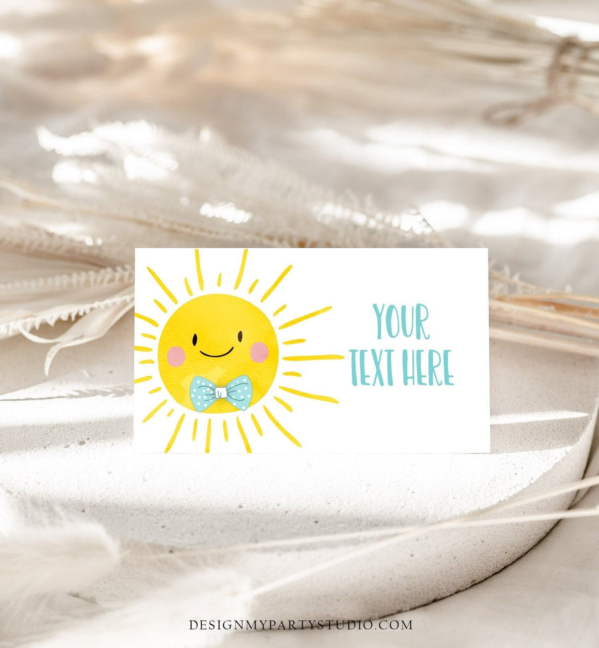 Editable Sunshine Food Label Little Sunshine Birthday Food Cards Tent Card Boy Blue Summer Sunshine Party Digital Template Printable 0141