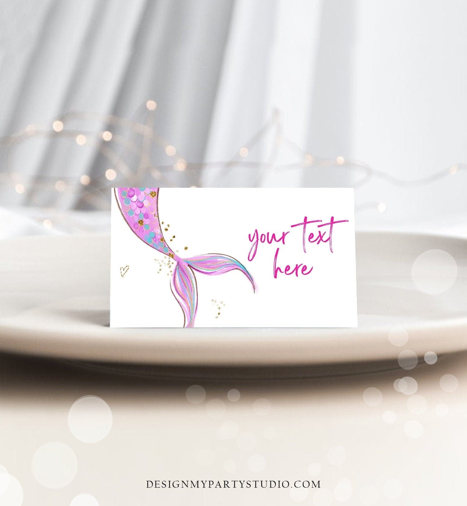Editable Mermaid Food Labels Mermaid Birthday Place Card Tent Card Escort Card Girl Pink Gold Under The Sea Digital Template Printable 0403