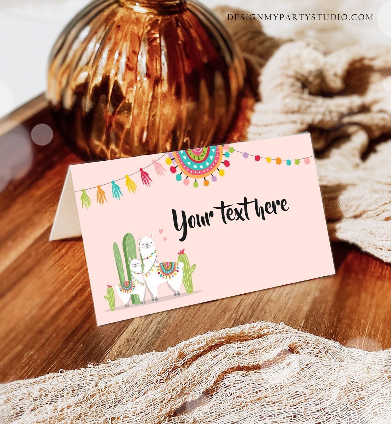 Editable Llama Food Labels Llama Fiesta Mexican Place Card Birthday Party Baby Shower Tent Card Escort Pink Girl Template Printable 0079