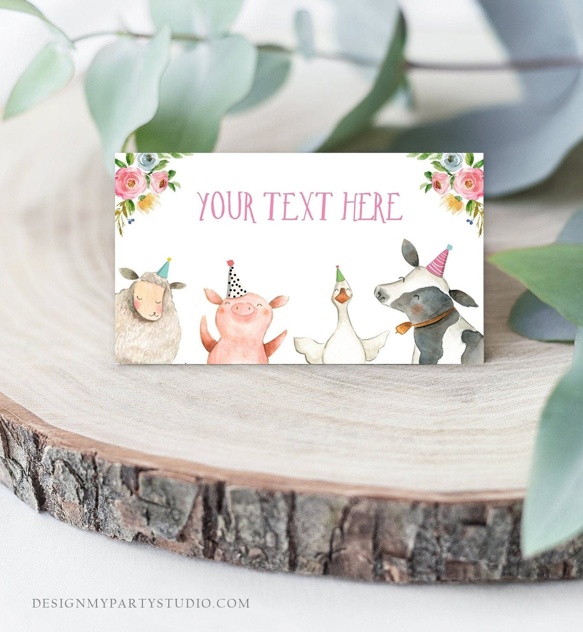 Editable Farm Animals Food Label Barnyard Birthday Food Cards Tent Card Girl Pink Farm Cow Buffet Label Tent Card Template Printable 0155