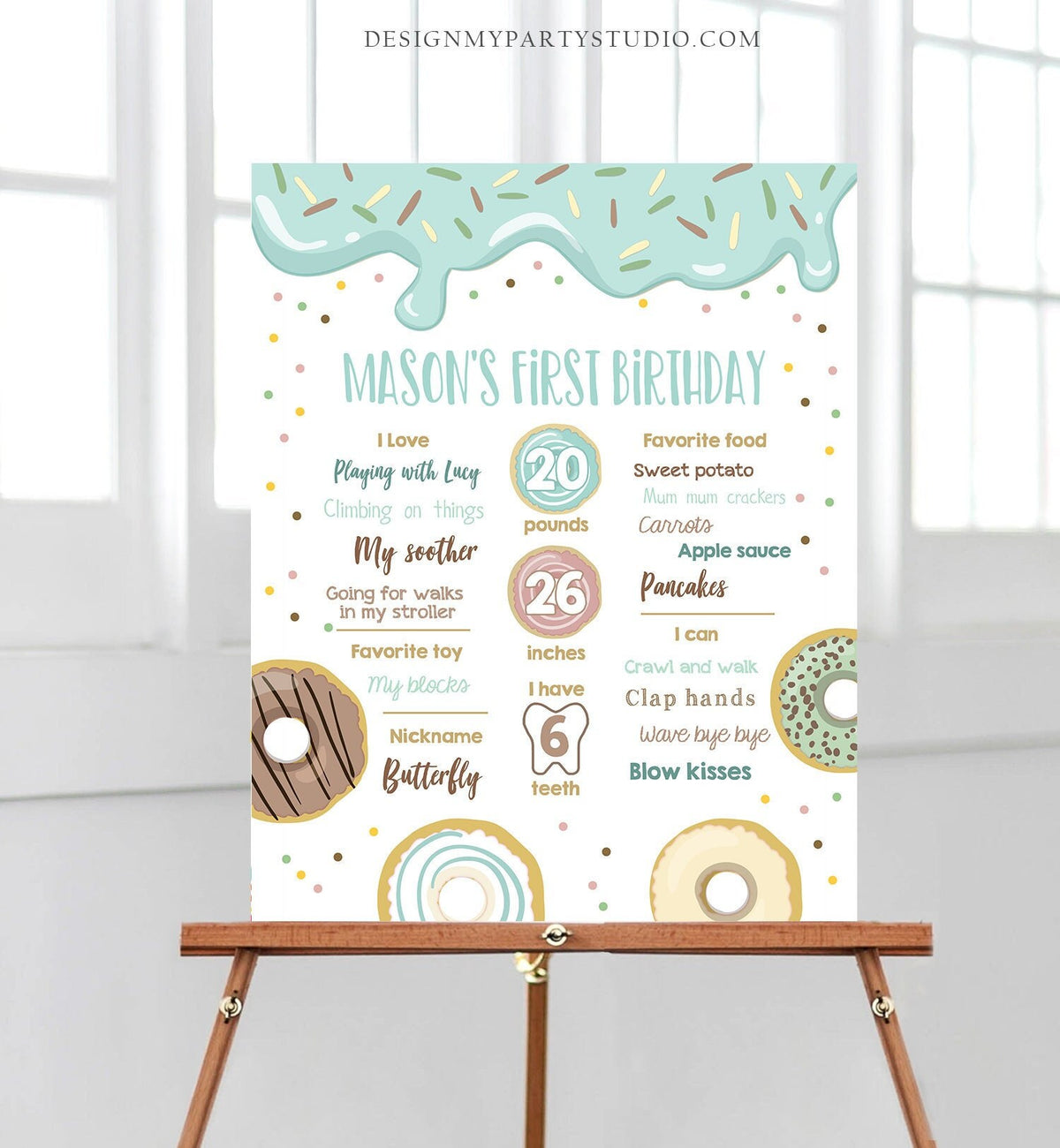 Editable Donut Birthday Milestones Sign Doughnut Chalkboard Sweet Birthday First Birthday 1st Pastel Digital Template Printable 0320
