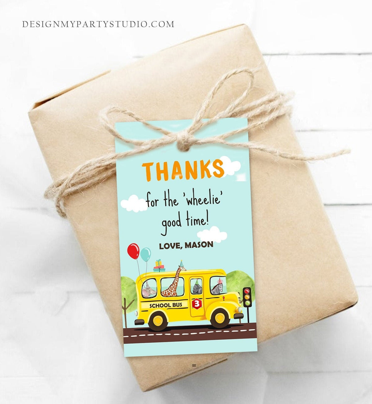 Editable Wheels on The Bus Favor Tags School Bus Birthday Thank you tags Bus Gift Tags Boy Birthday Digital Download Template Printable 0325