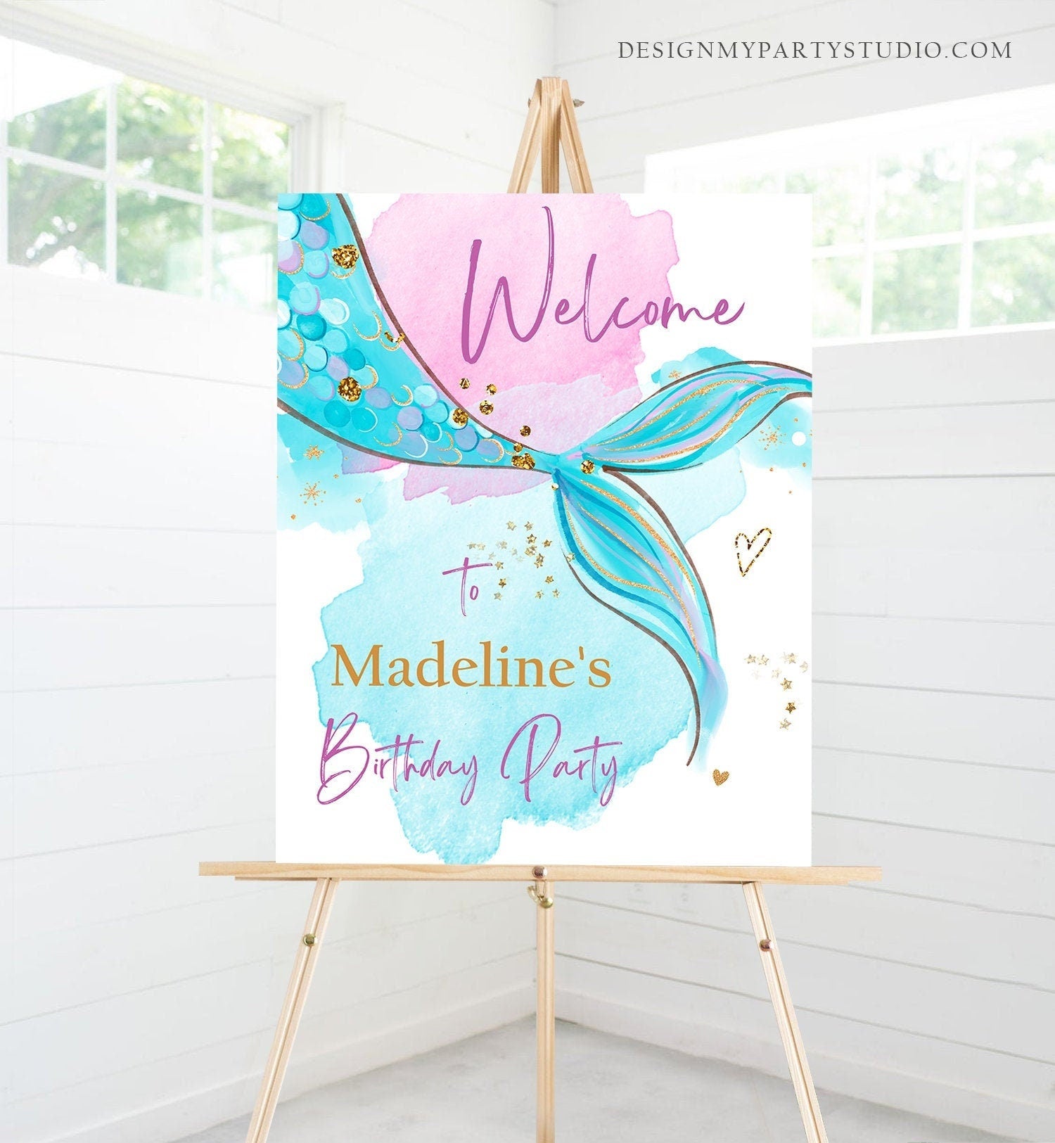 Editable Mermaid Welcome Sign Mermaid Birthday Sign Girl Mermaid Tail Birthday Decor Welcome Under The Sea Digital Template Printable 0403