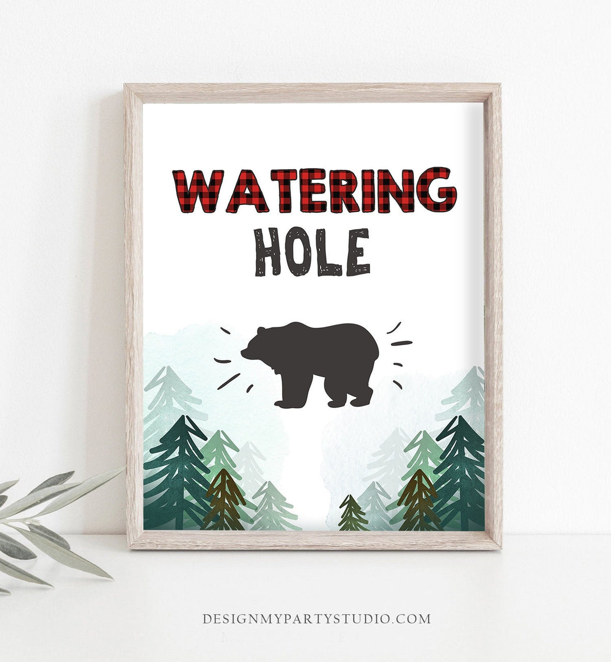 Watering Hole Sign Drink Table sign Lumberjack Birthday Sign Lumberjack Party Signs Birthday Decor Adventure Plaid Bear Printable 0377