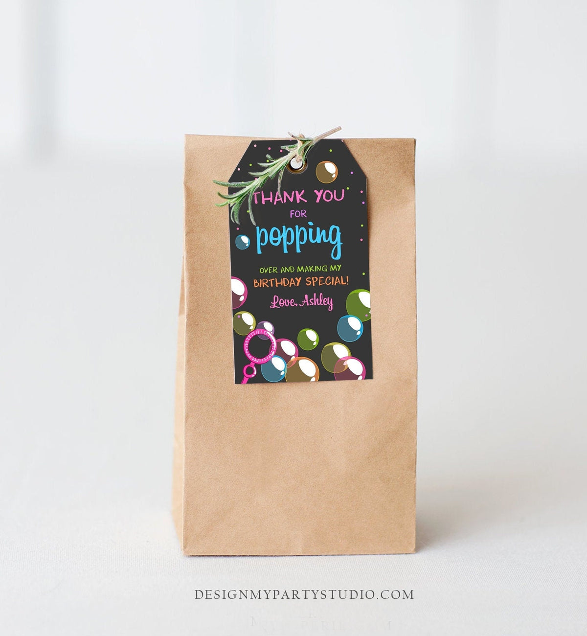 Editable Bubble Favor tags Pink Bubble Birthday Thank you tags Popping over Labels Bubbles Gift tags Girl Digital Template Printable 0035