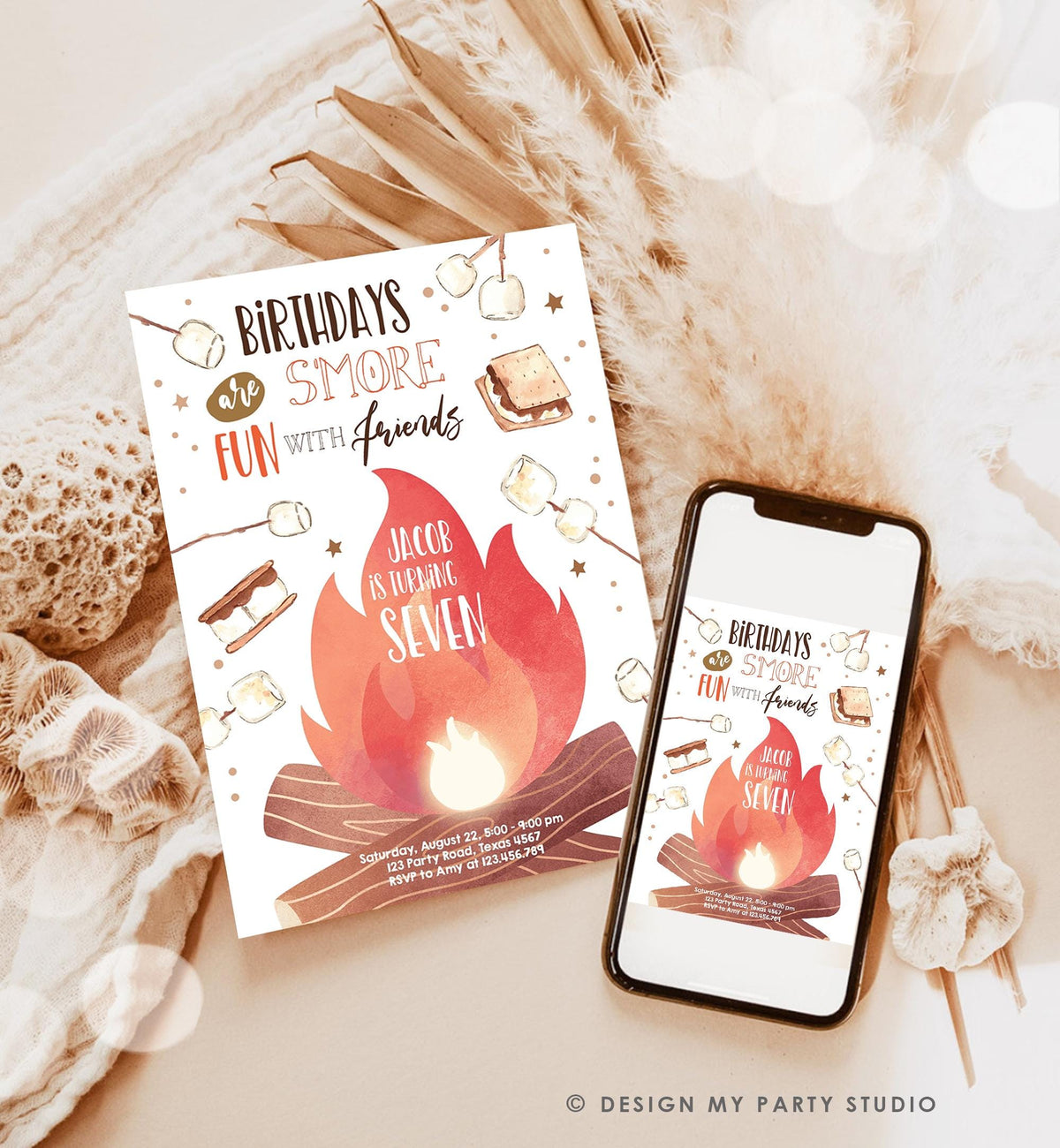 Editable S&#39;more Birthday Invitation Bonfire Glamping Camping Smore Fun with Friends Outdoor Digital Download Template Printable 0179