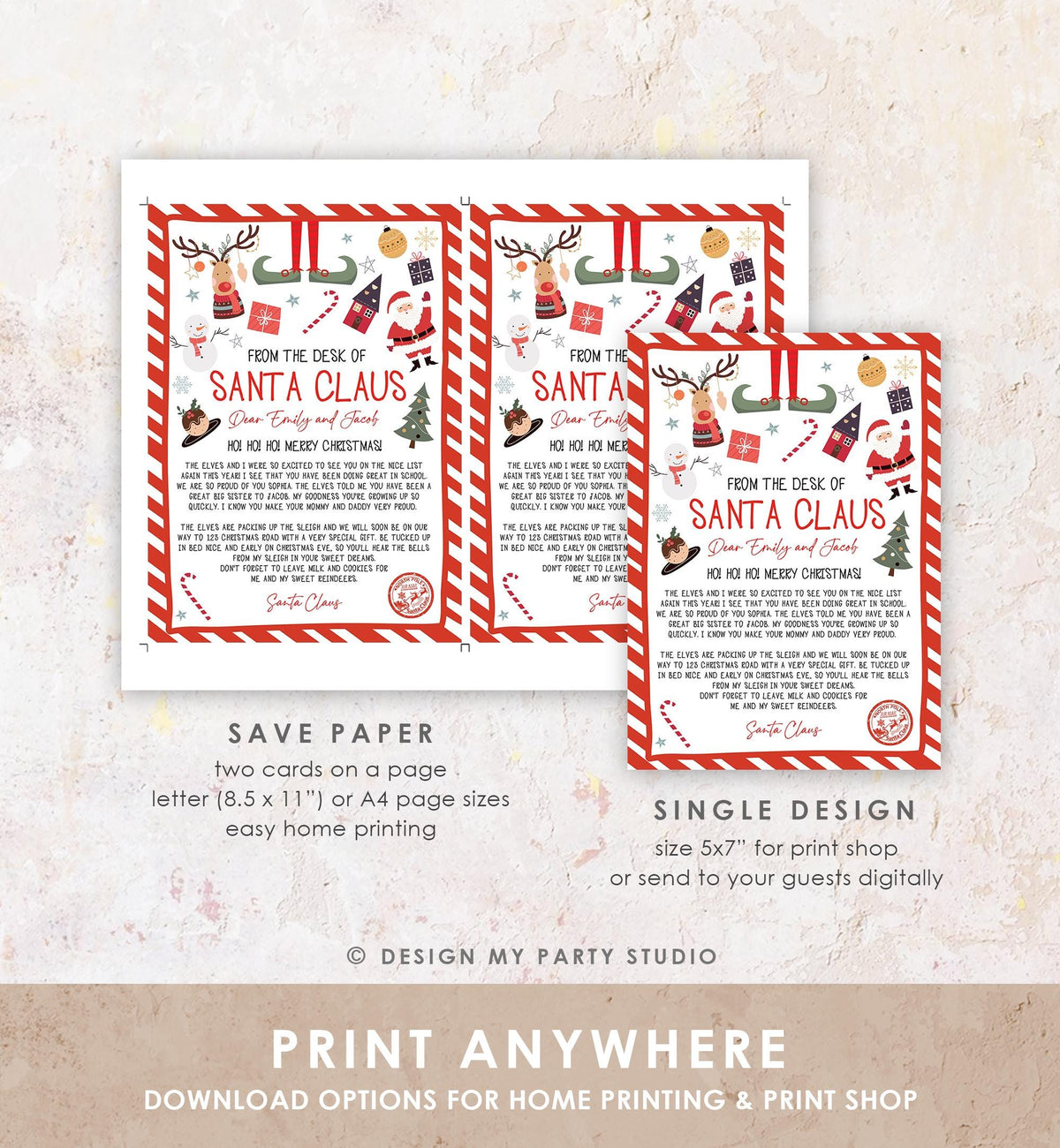 Editable Letter from Santa Claus From The Desk of Santa Christmas Eve Hello Elf North Pole Mail Digital Download Template Printable 0496