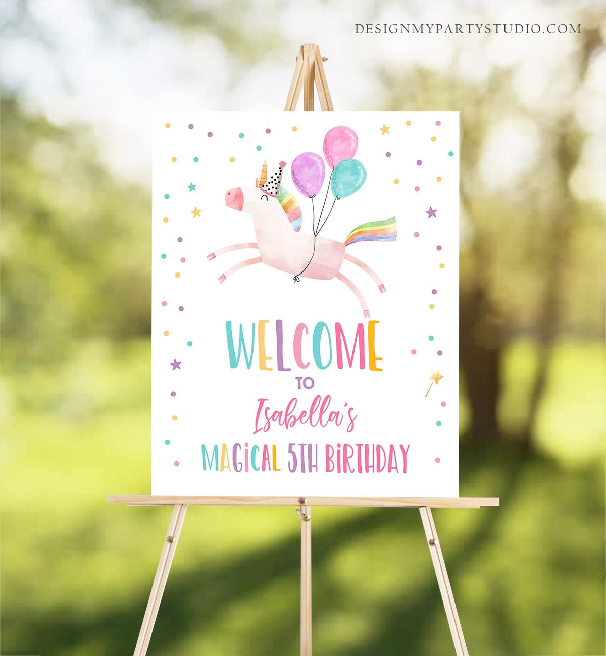 Editable Unicorn Welcome Sign Unicorn Birthday Door Sign Rainbow Girl Magical Party Sign Poster Pink First Template PRINTABLE Digital 0336