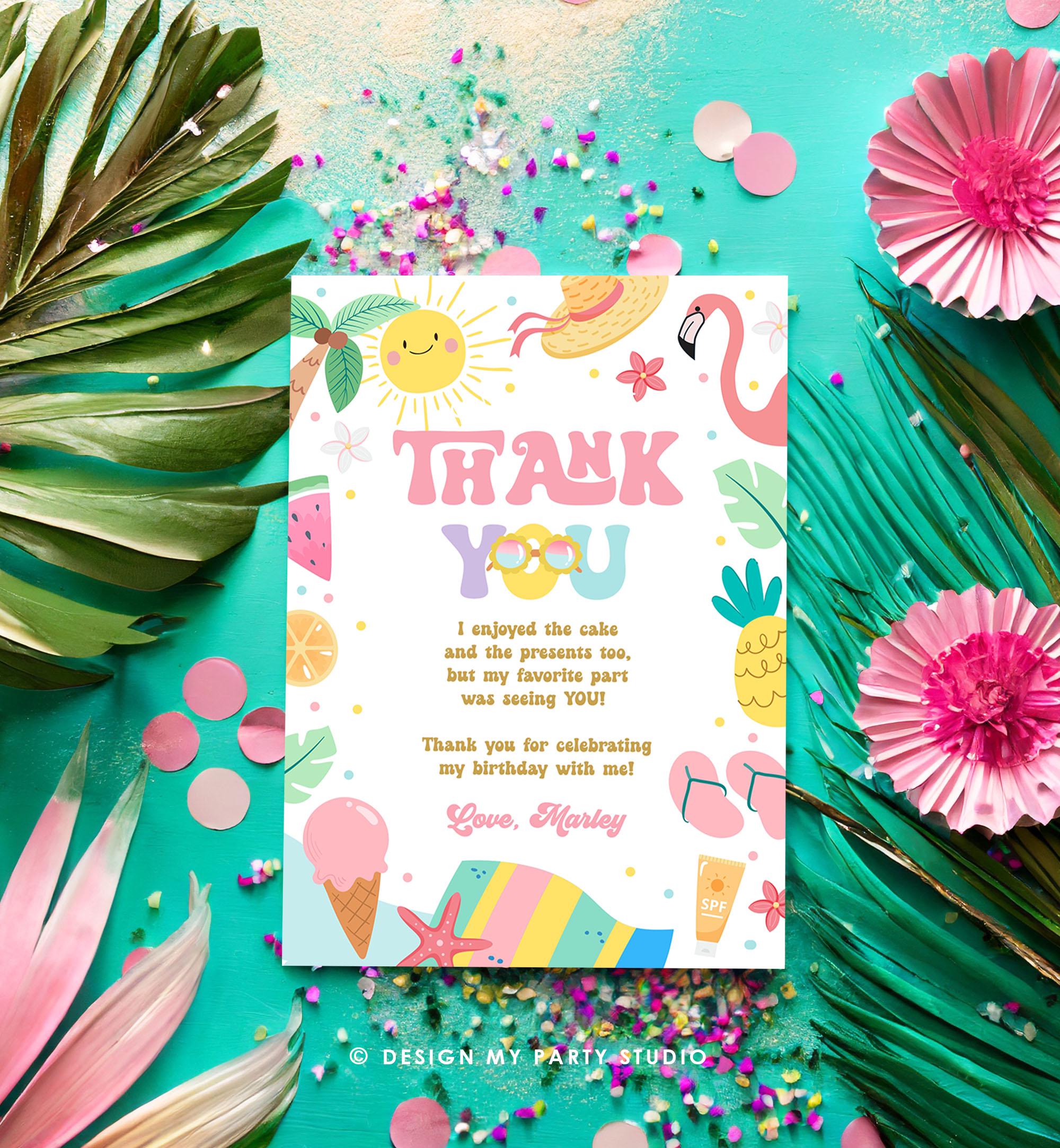 Editable Summer Thank You Card Two Cool Birthday Party Thank You Note Splish Splash Beach Pool Party Digital Template Printable 0465