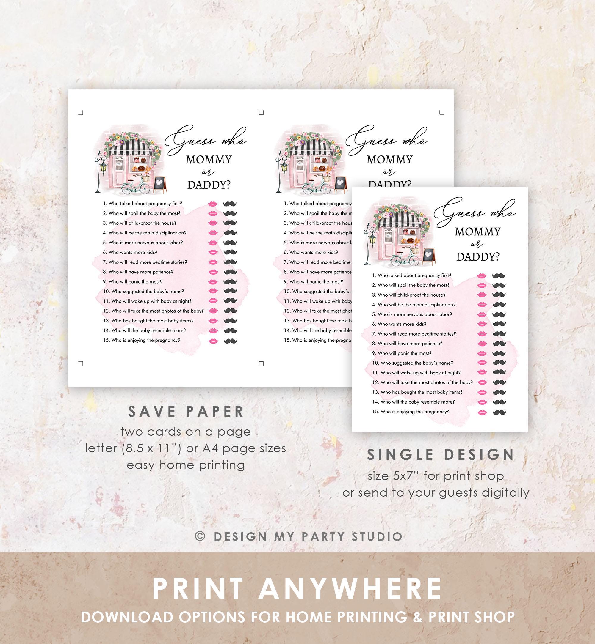 Editable Guess Who Mommy or Daddy Advice Game Paris Baby Shower Bonjour Bebe French Patisserie Eiffel Tower Download Template Printable 0441