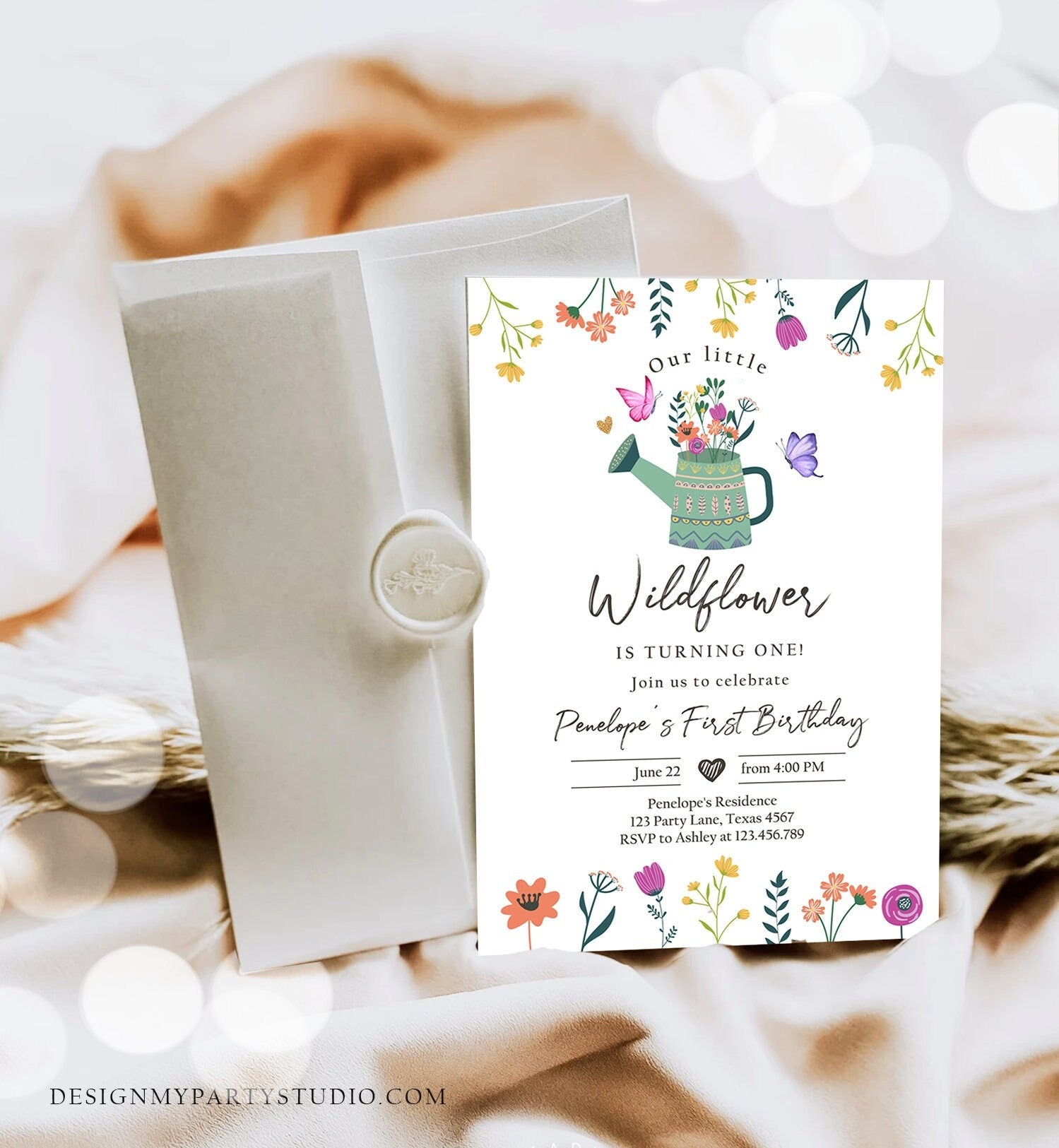 Editable Wildflower First Birthday Invitation 1st Birthday Girl Wild Flower Garden Party Boho Floral Download Evite Template Printable 0396